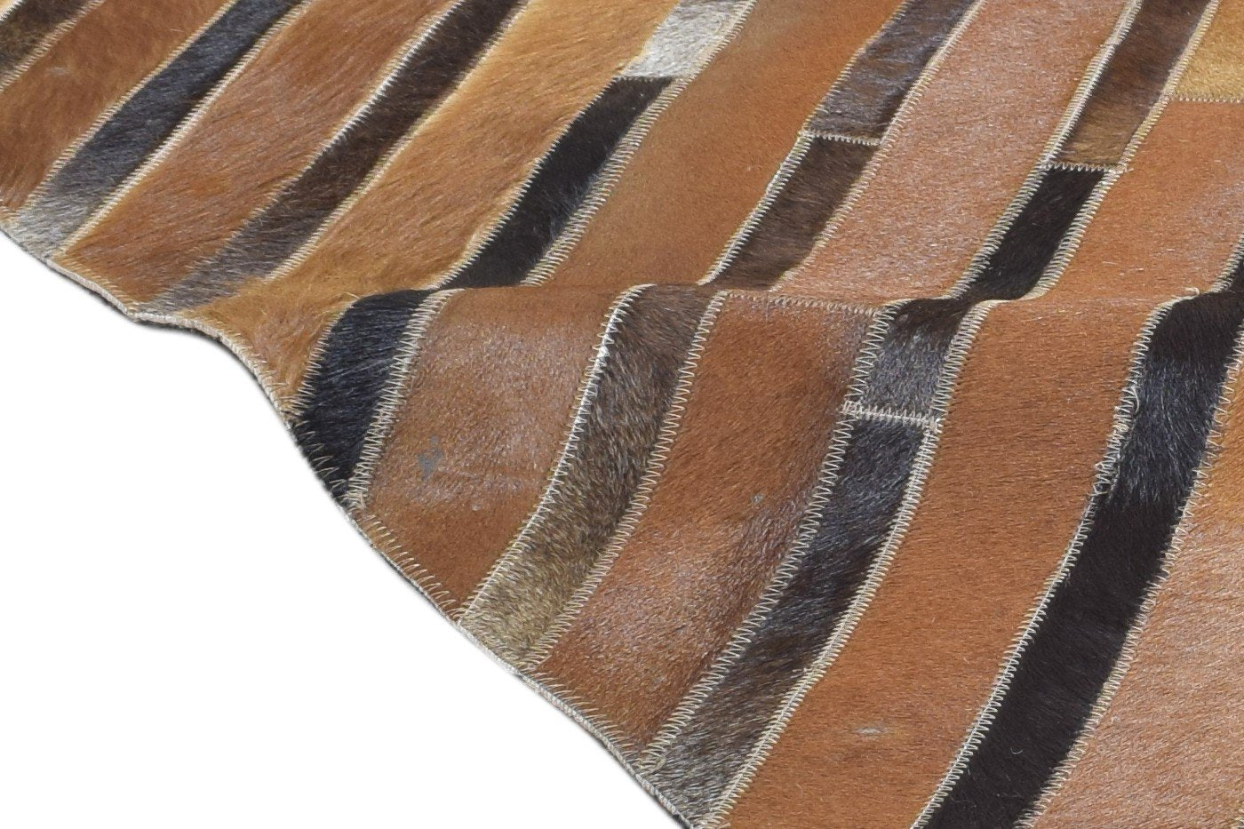 Brown Leather / Cotton Rug 5X8 Modern Hand Woven Scandinavian Striped Room Size 7864115921045