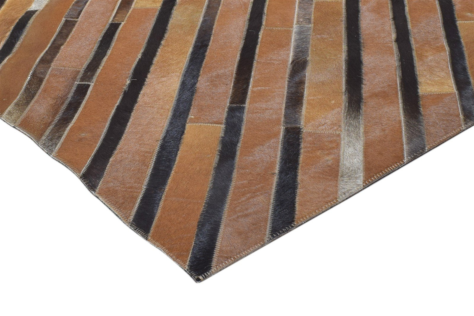 Brown Leather / Cotton Rug 5X8 Modern Hand Woven Scandinavian Striped Room Size 7864115921045