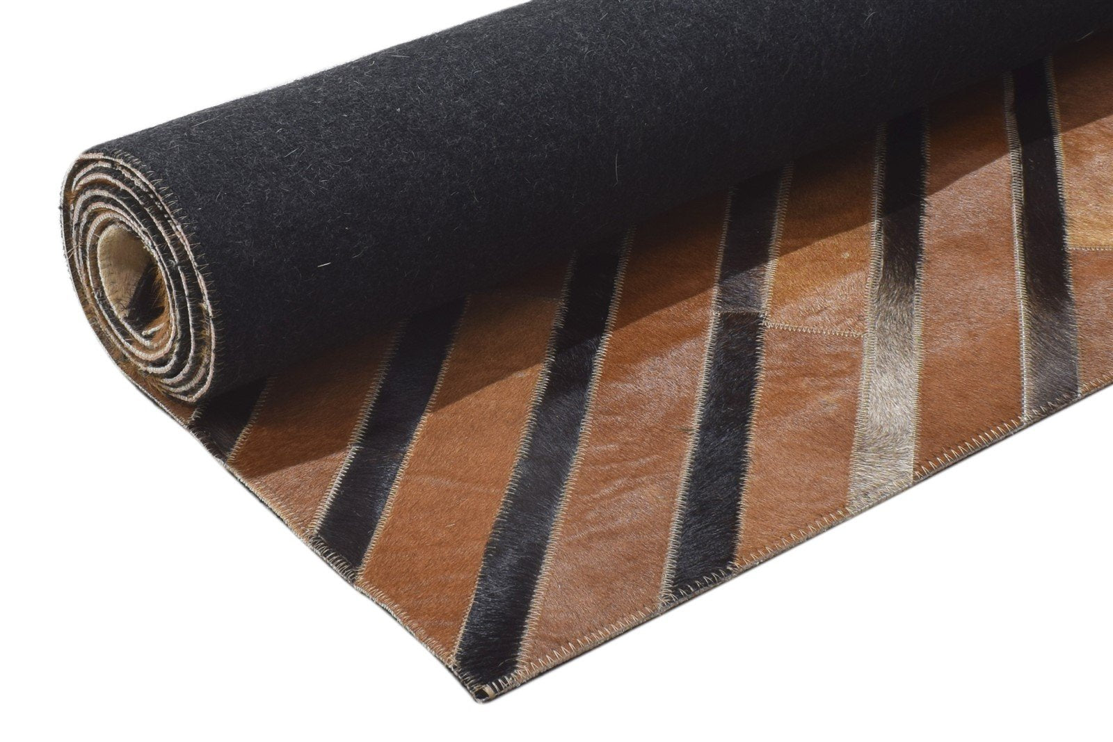 Brown Leather / Cotton Rug 5X8 Modern Hand Woven Scandinavian Striped Room Size 7864115921045