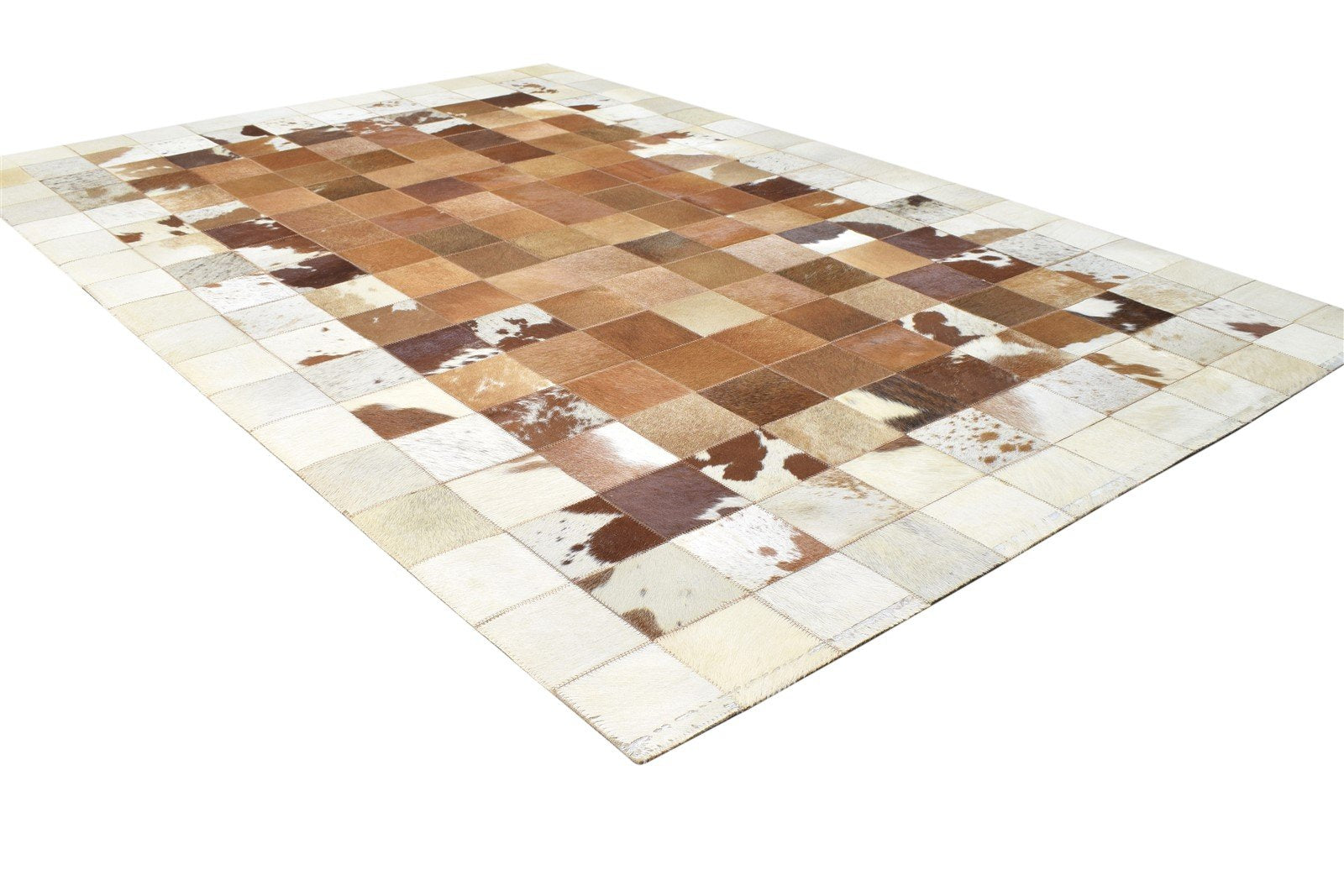Brown Leather Rug 4X6 Modern Flatweave Scandinavian Geometric Room Size Carpet 7864582111381
