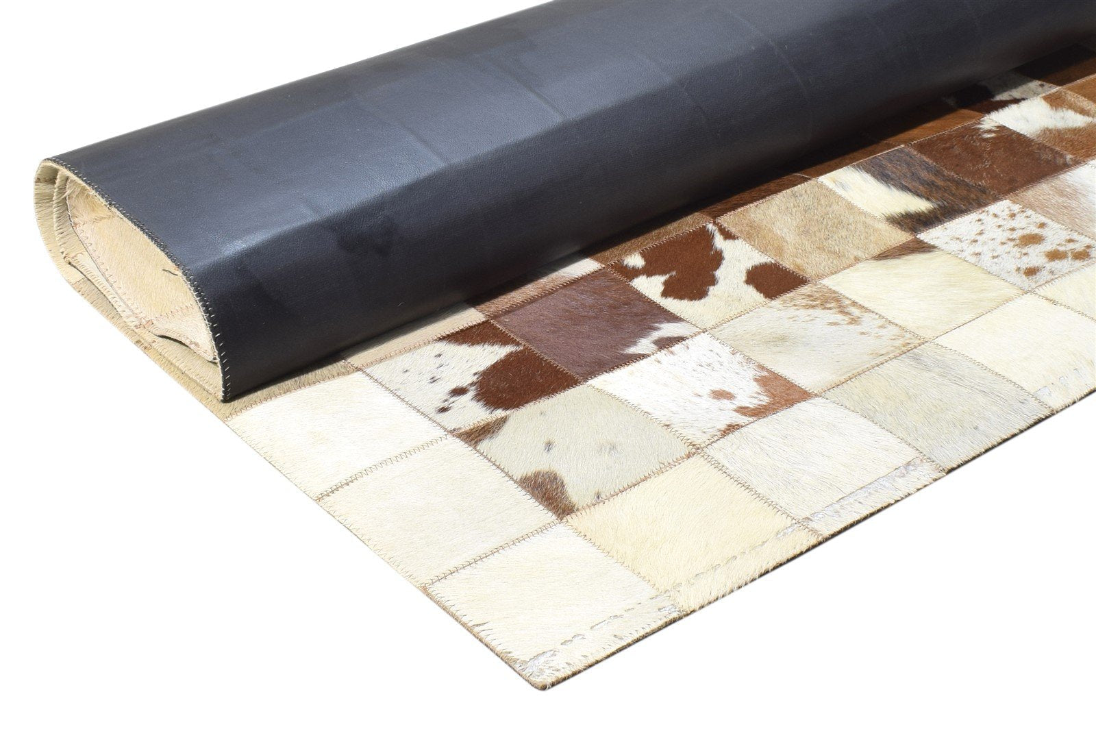 Brown Leather Rug 4X6 Modern Flatweave Scandinavian Geometric Room Size Carpet 7864582111381