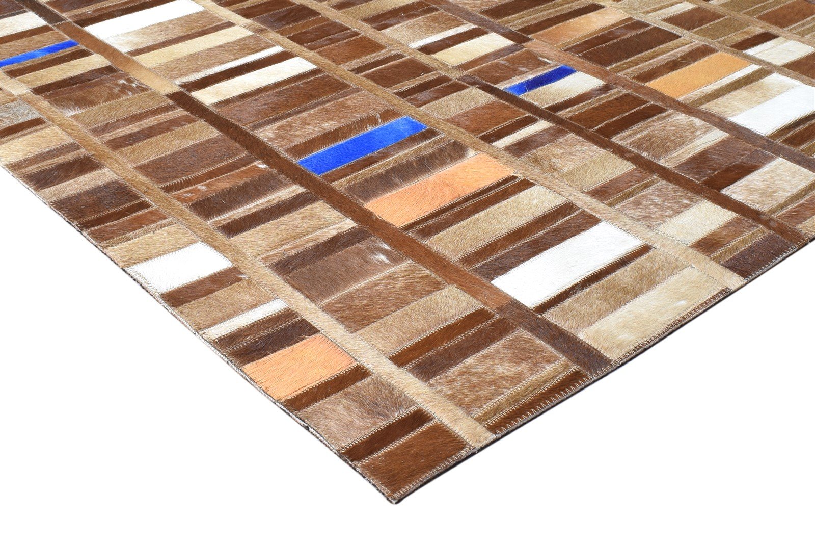 Ardra Brown Leather Rug 5X8 Modern Hand Woven Scandinavian Geometric 7865128386709