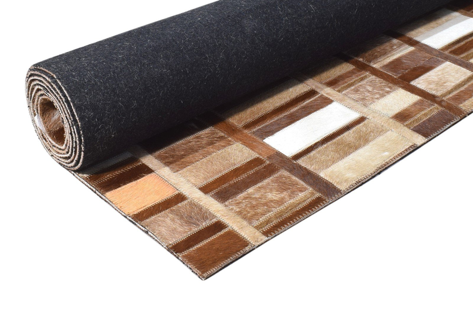 Ardra Brown Leather Rug 5X8 Modern Hand Woven Scandinavian Geometric 7865128386709