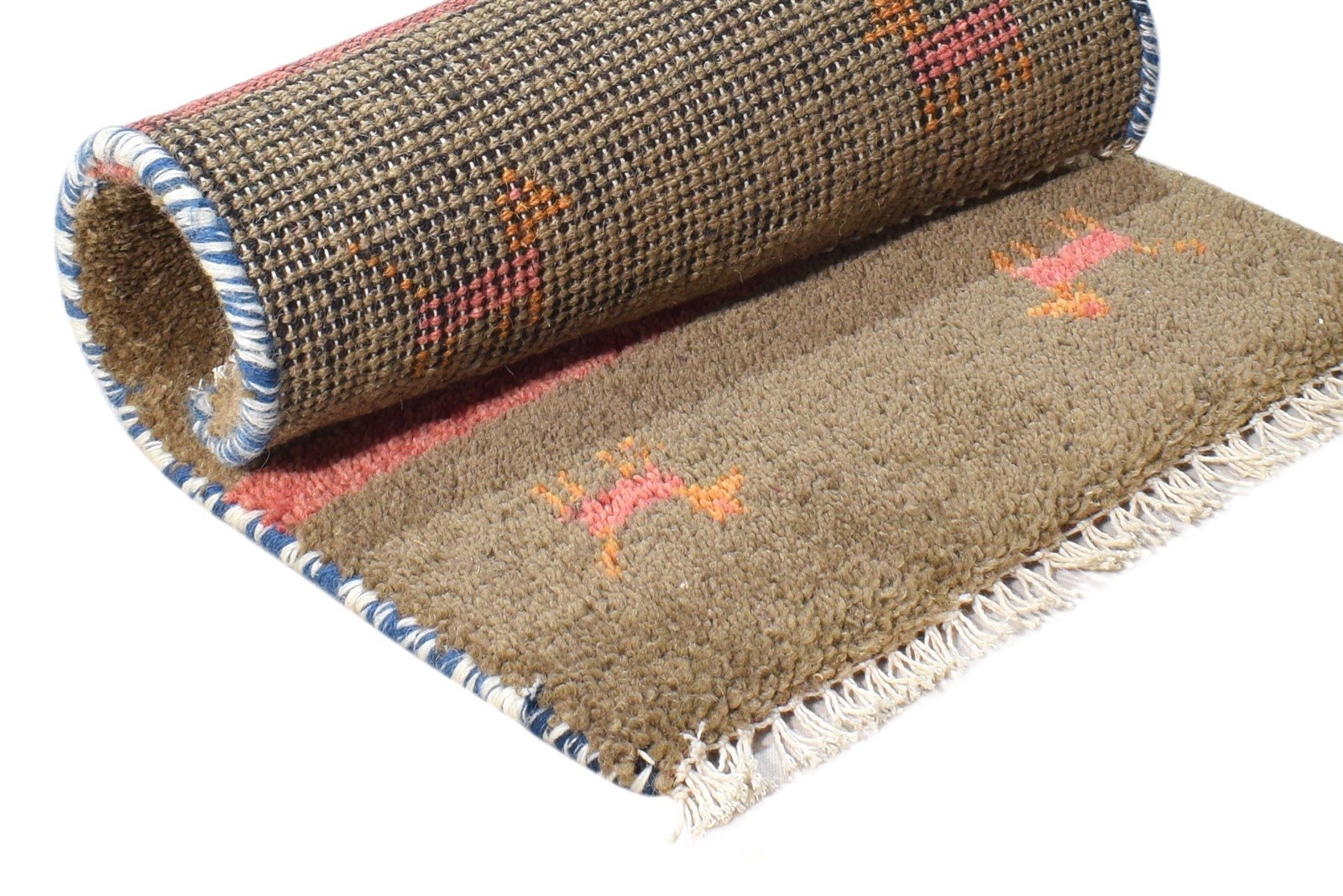 Brown Wool Rug 1' X 2' Southwestern Hand Knotted American Tribal Small Carpet 7865090769045