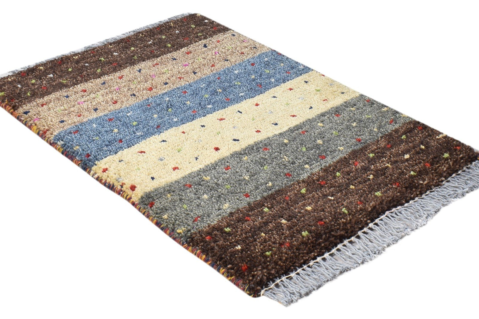 Maddie Brown Wool Rug 1' X 2' Southwestern Hand Knotted Gabbeh Striped 7865082478741