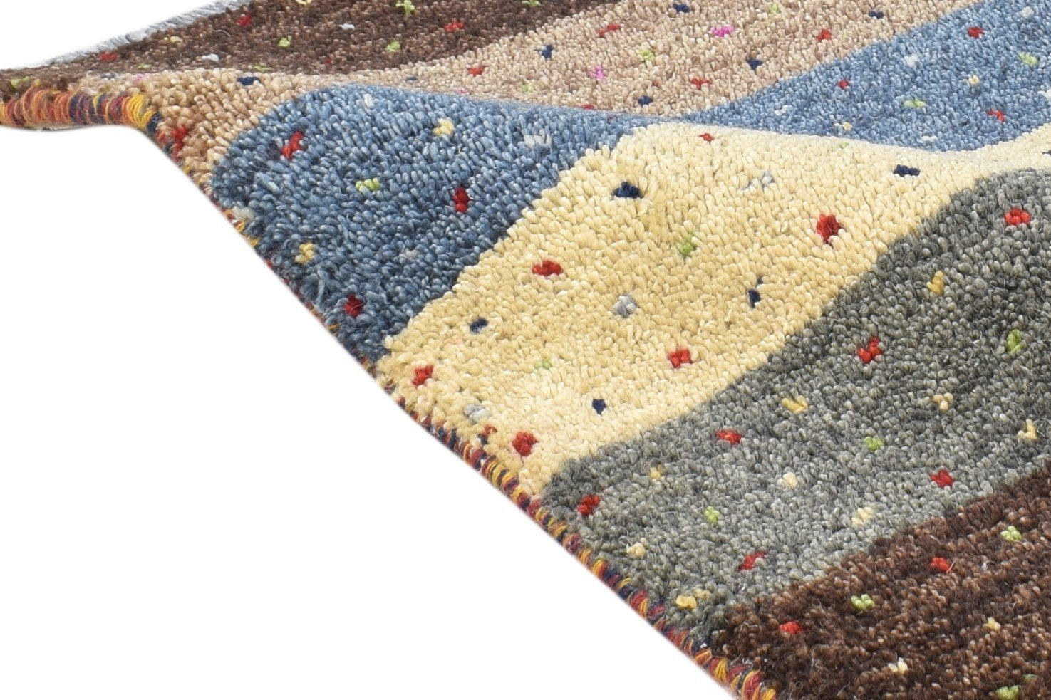 Maddie Brown Wool Rug 1' X 2' Southwestern Hand Knotted Gabbeh Striped 7865082478741