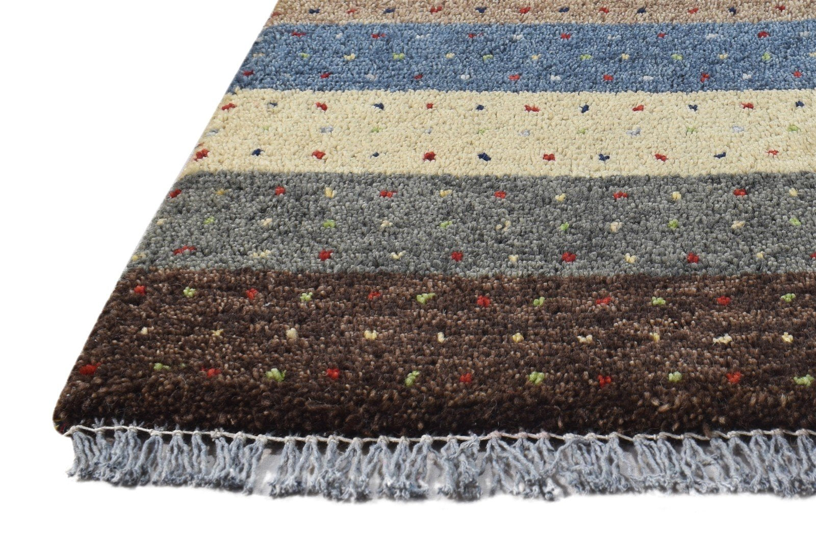 Maddie Brown Wool Rug 1' X 2' Southwestern Hand Knotted Gabbeh Striped 7865082478741