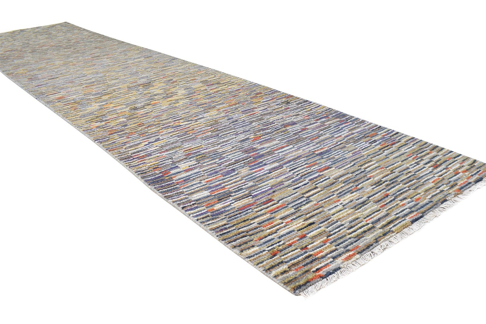 Brown Wool Rug 2'6 X 12' Modern Hand Knotted American Abstract Small Runner 7865149948053