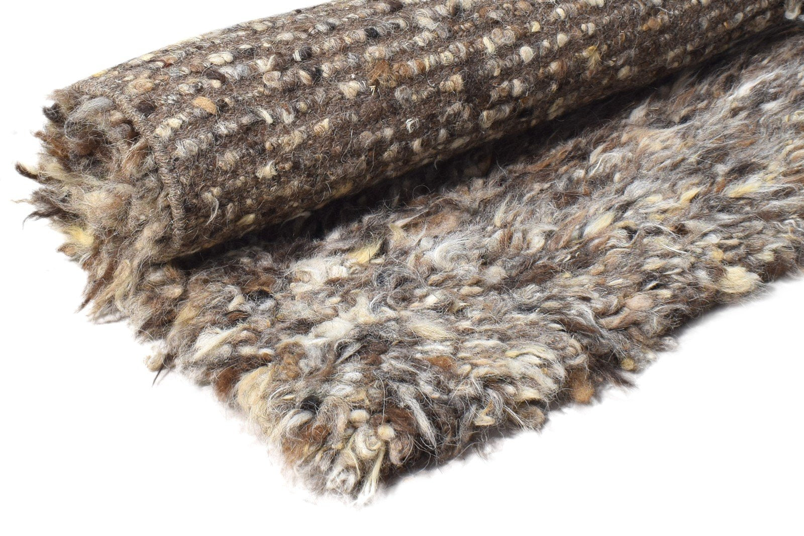 Brown Wool Rug 2' X 3' Shag Hand Knotted Scandinavian Modern Small Carpet 7865136677013