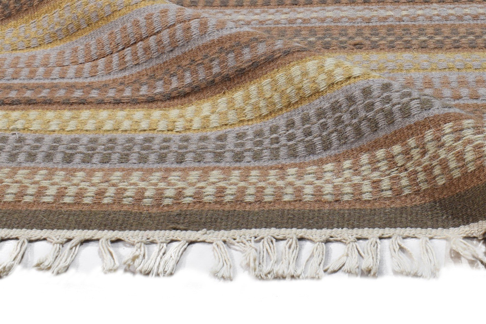 Brown Wool Rug 3' X 3' Southwestern Dhurrie Gabbeh Striped Small Carpet 7865072091285