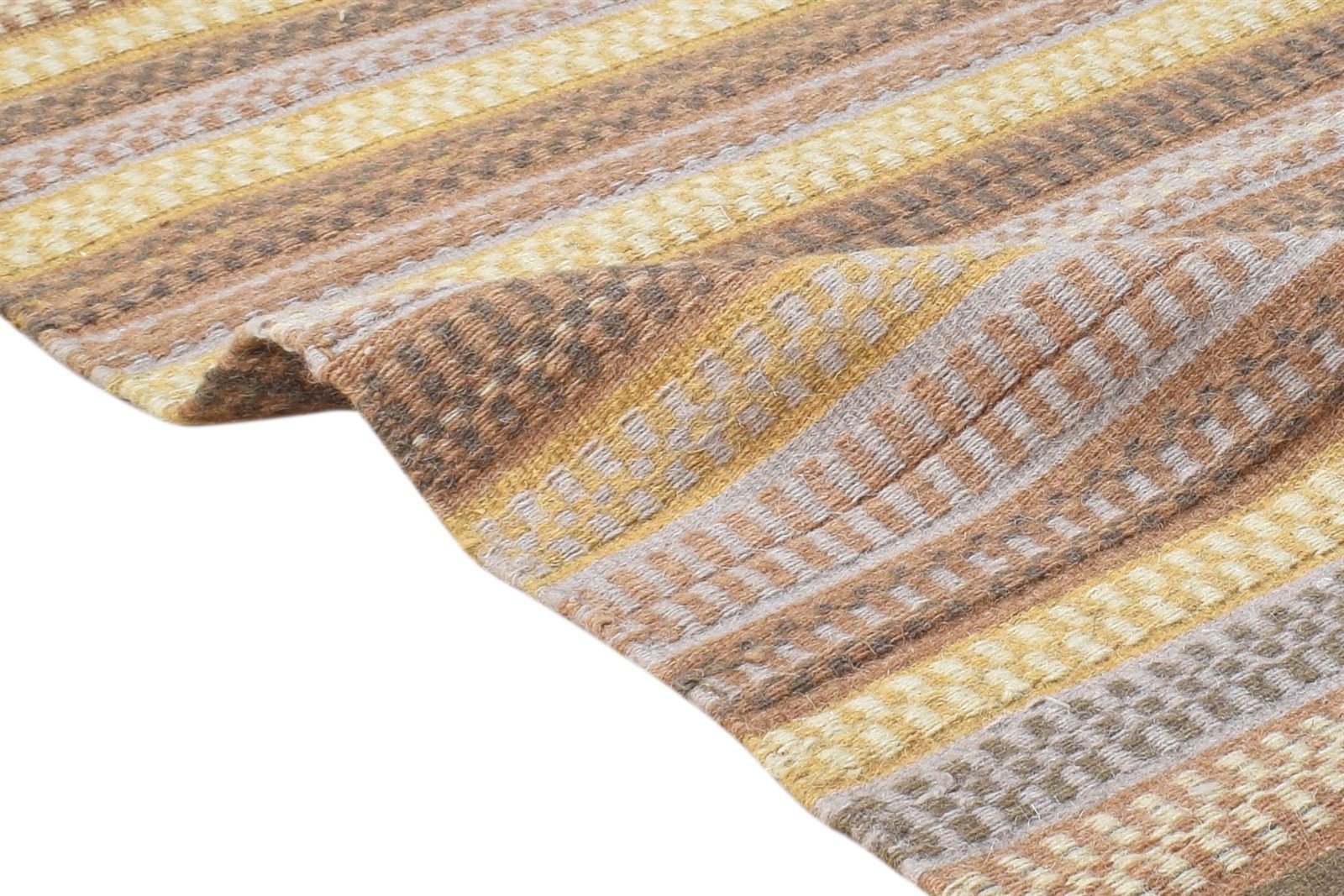 Brown Wool Rug 3' X 3' Southwestern Dhurrie Gabbeh Striped Small Carpet 7865072091285
