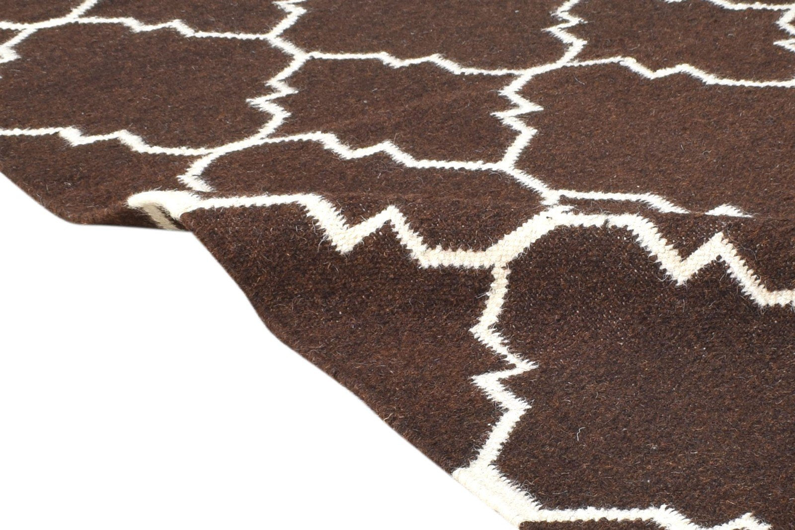 Brown Wool Rug 3' X 5' Modern Dhurrie Moroccan Scroll Tile Small Carpet 7865121308821