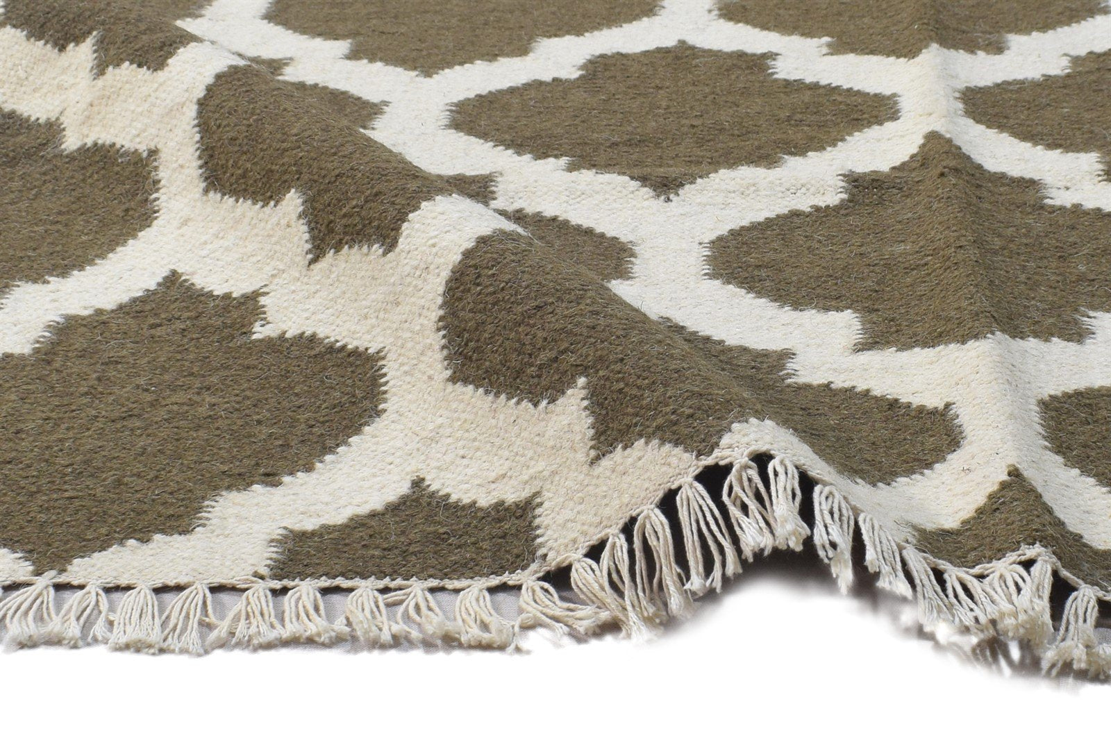 Brown Wool Rug 3' X 5' Modern Dhurrie Moroccan Trellis Room Size Carpet 7864388124821
