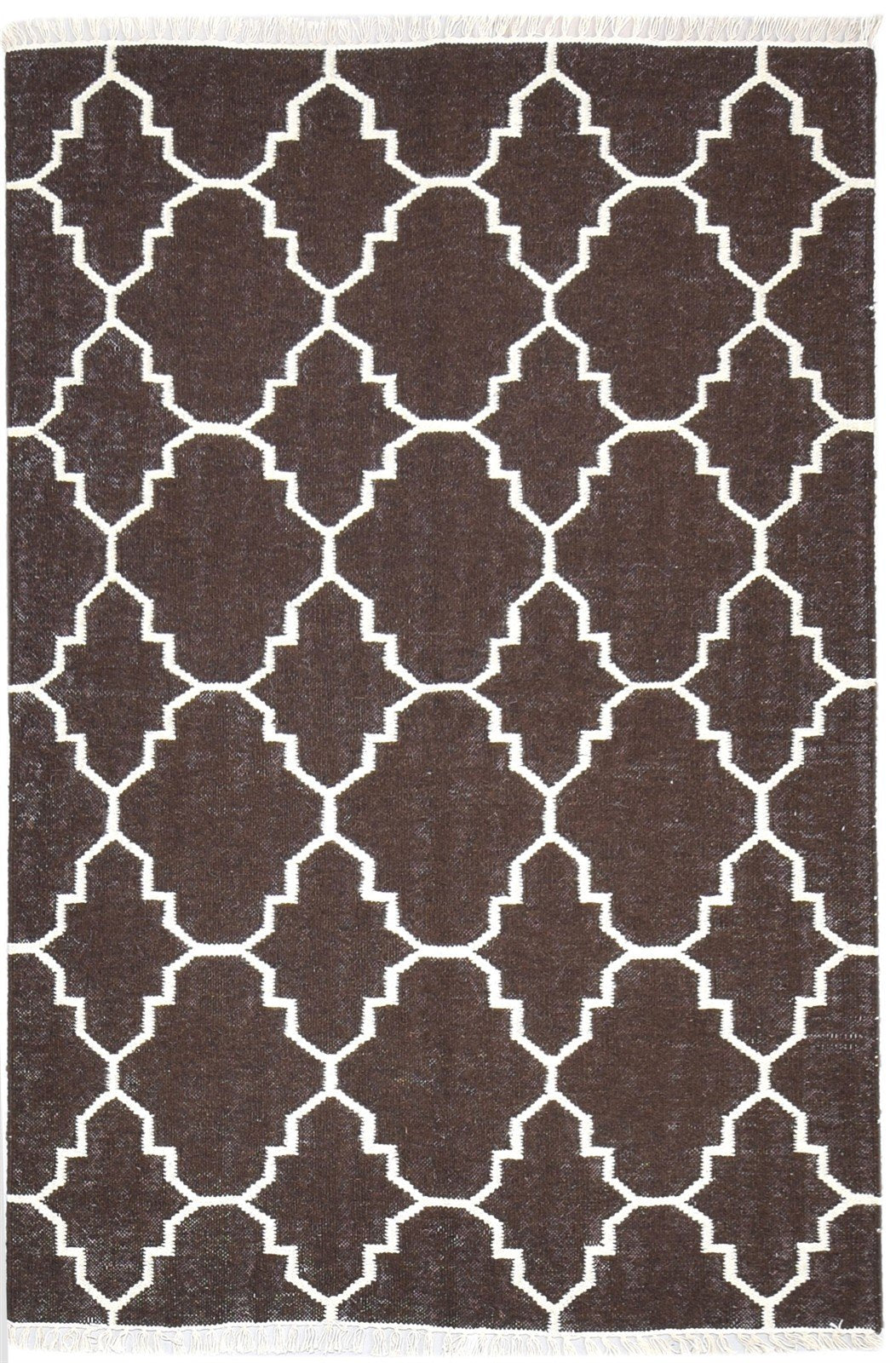 Brown Wool Rug 4' X 6' Modern Dhurrie Moroccan Trellis Room Size Carpet 7864375705749