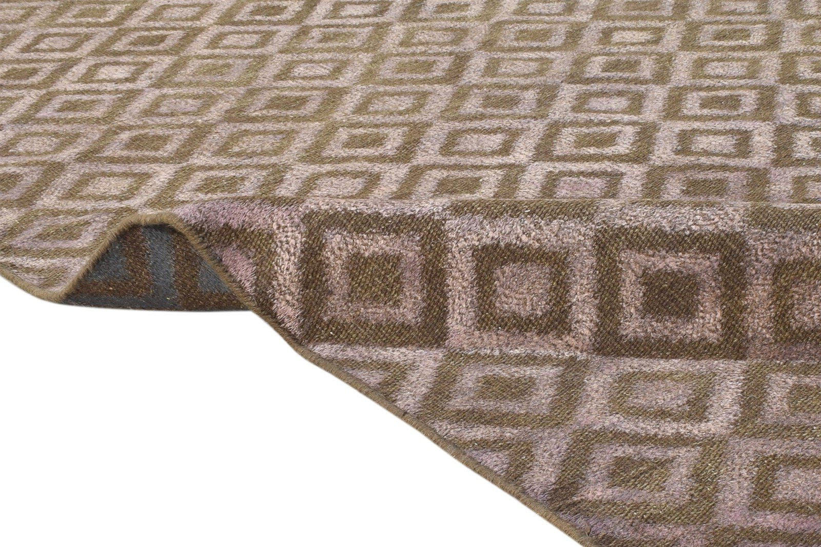 Brown Wool Rug 4' X 6' Modern Dhurrie Scandinavian Diamond Room Size Carpet 7864673403029