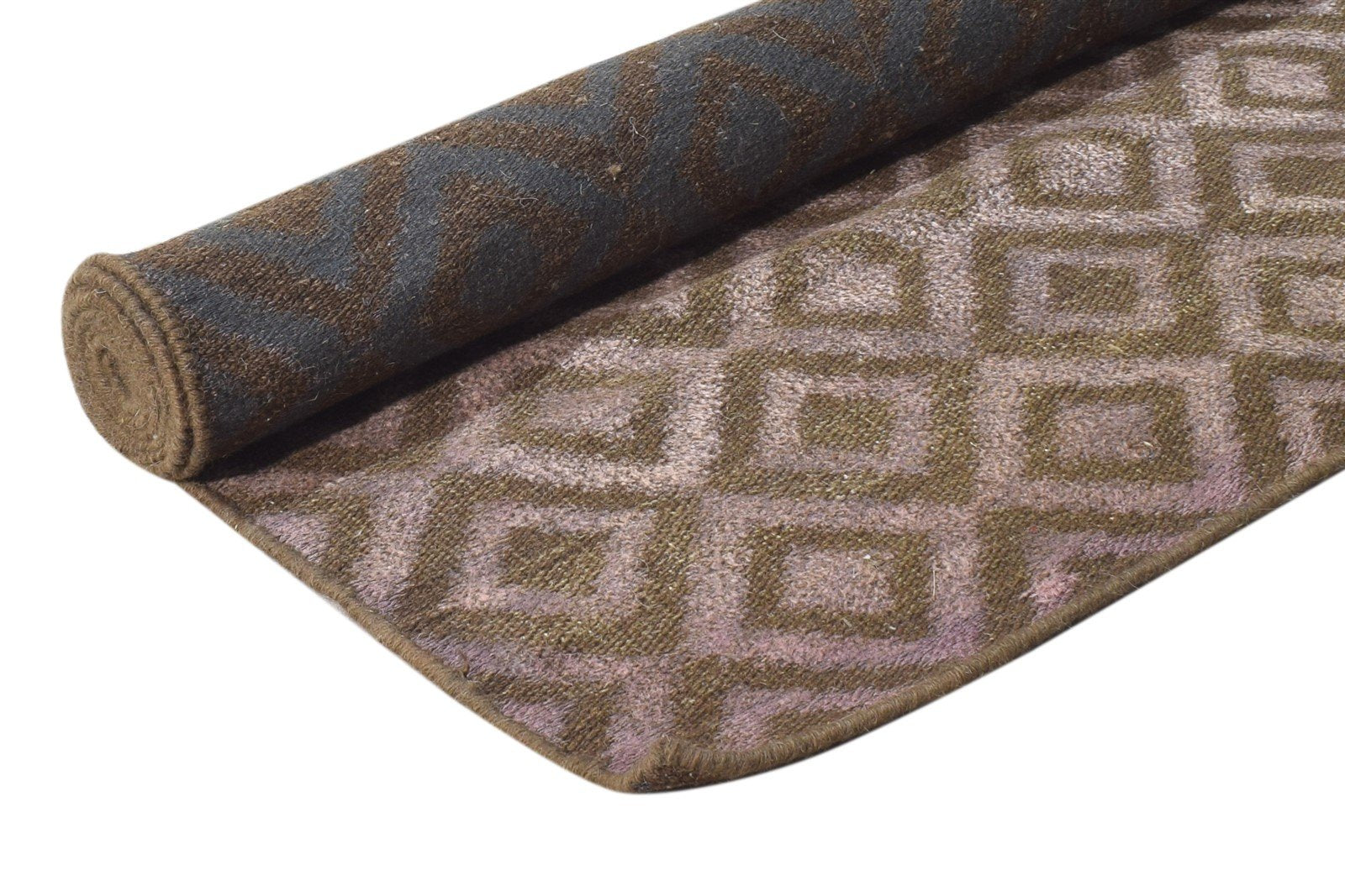 Brown Wool Rug 4' X 6' Modern Dhurrie Scandinavian Diamond Room Size Carpet 7864673403029
