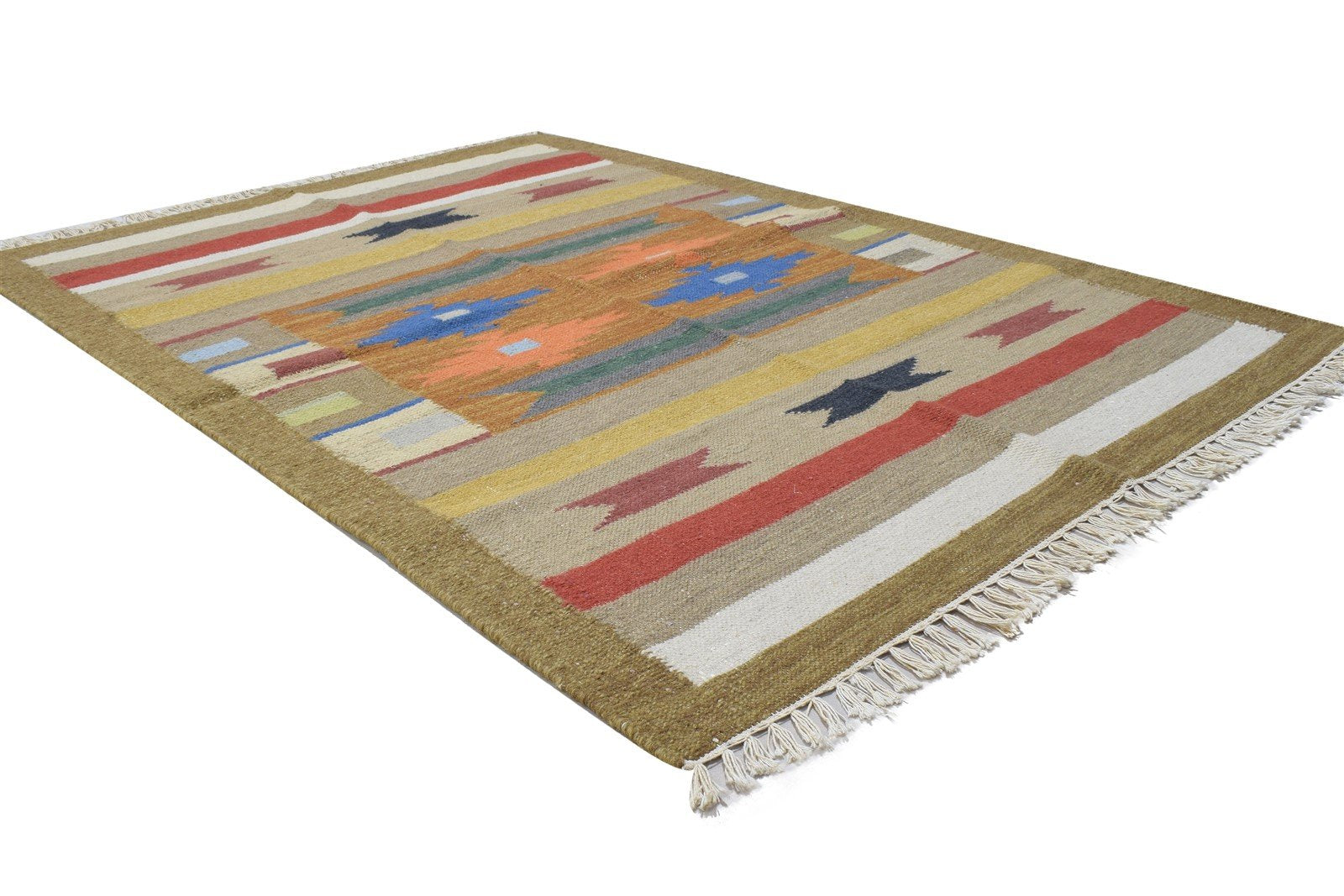 Brown Wool Rug 4' X 6' Persian Dhurrie Oriental Tribal Room Size Carpet 7864349982869