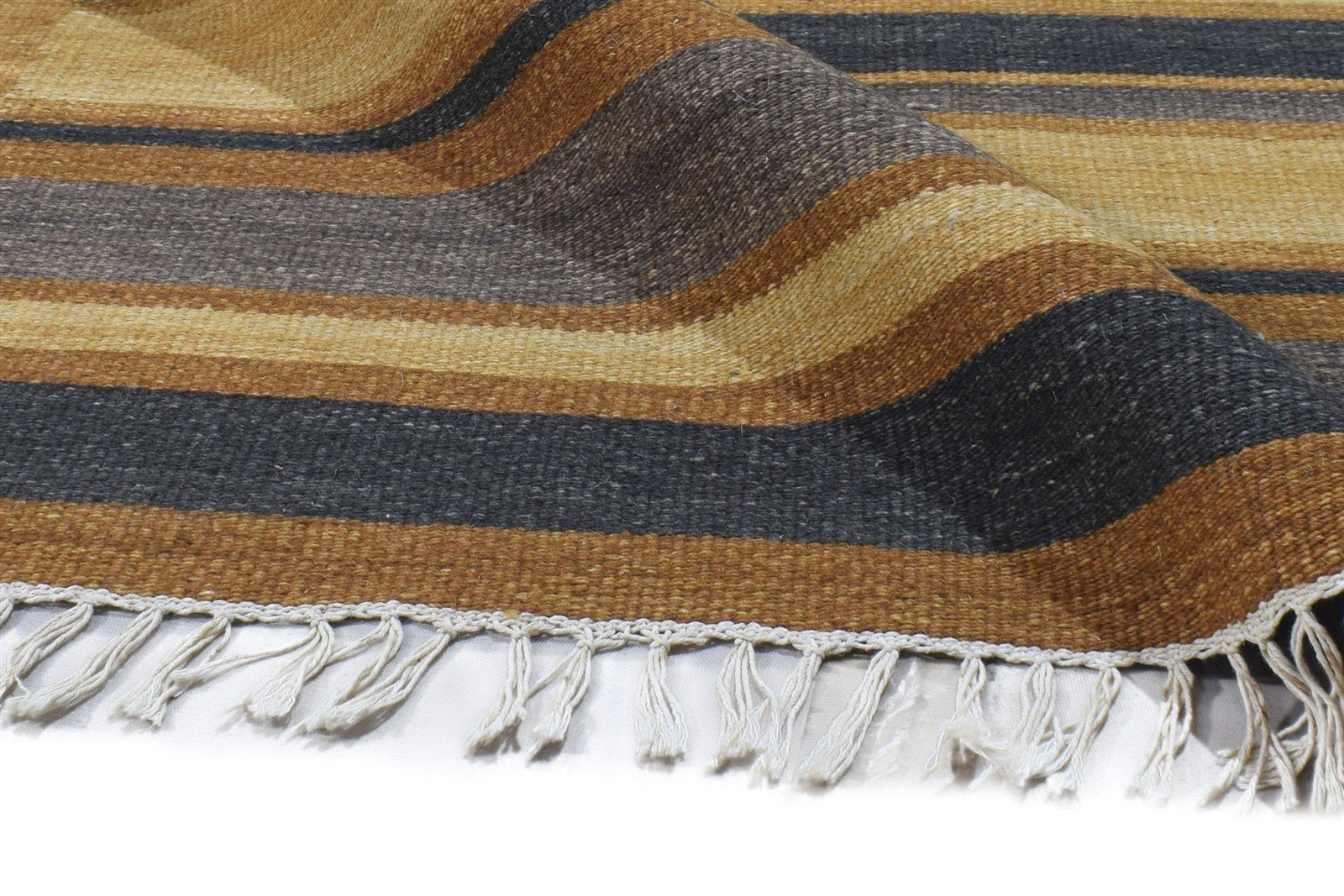 Kathryne Brown Wool Rug 5' X 8' Modern Dhurrie Bohemian Striped 7865021956245