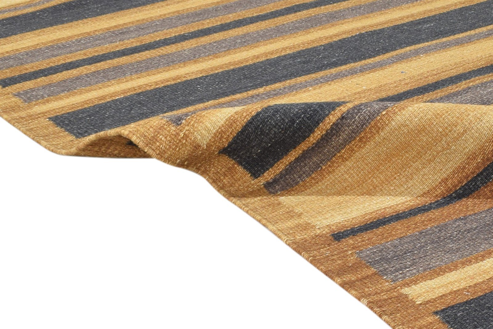 Kathryne Brown Wool Rug 5' X 8' Modern Dhurrie Bohemian Striped 7865021956245