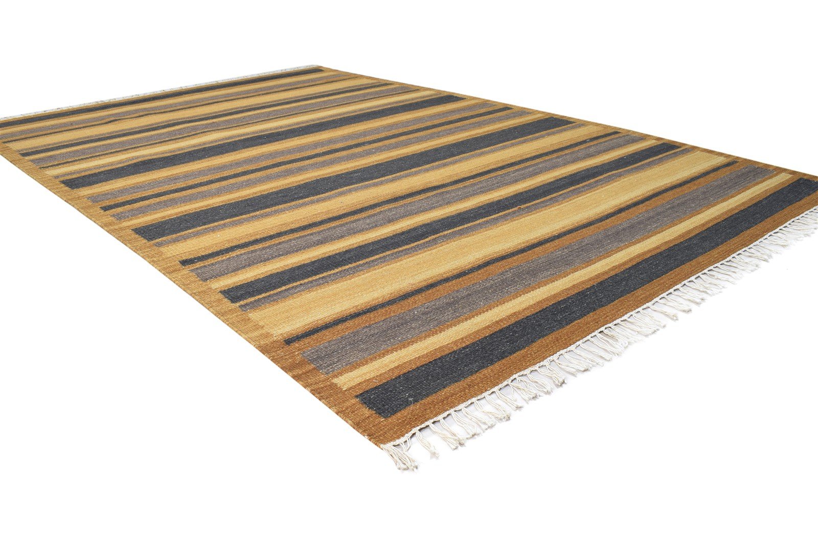 Kathryne Brown Wool Rug 5' X 8' Modern Dhurrie Bohemian Striped 7865021956245