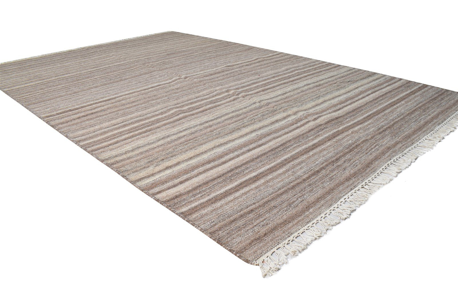 Brown Wool Rug 5' X 8' Modern Dhurrie Scandinavian Striped Room Size Carpet 7865170002069
