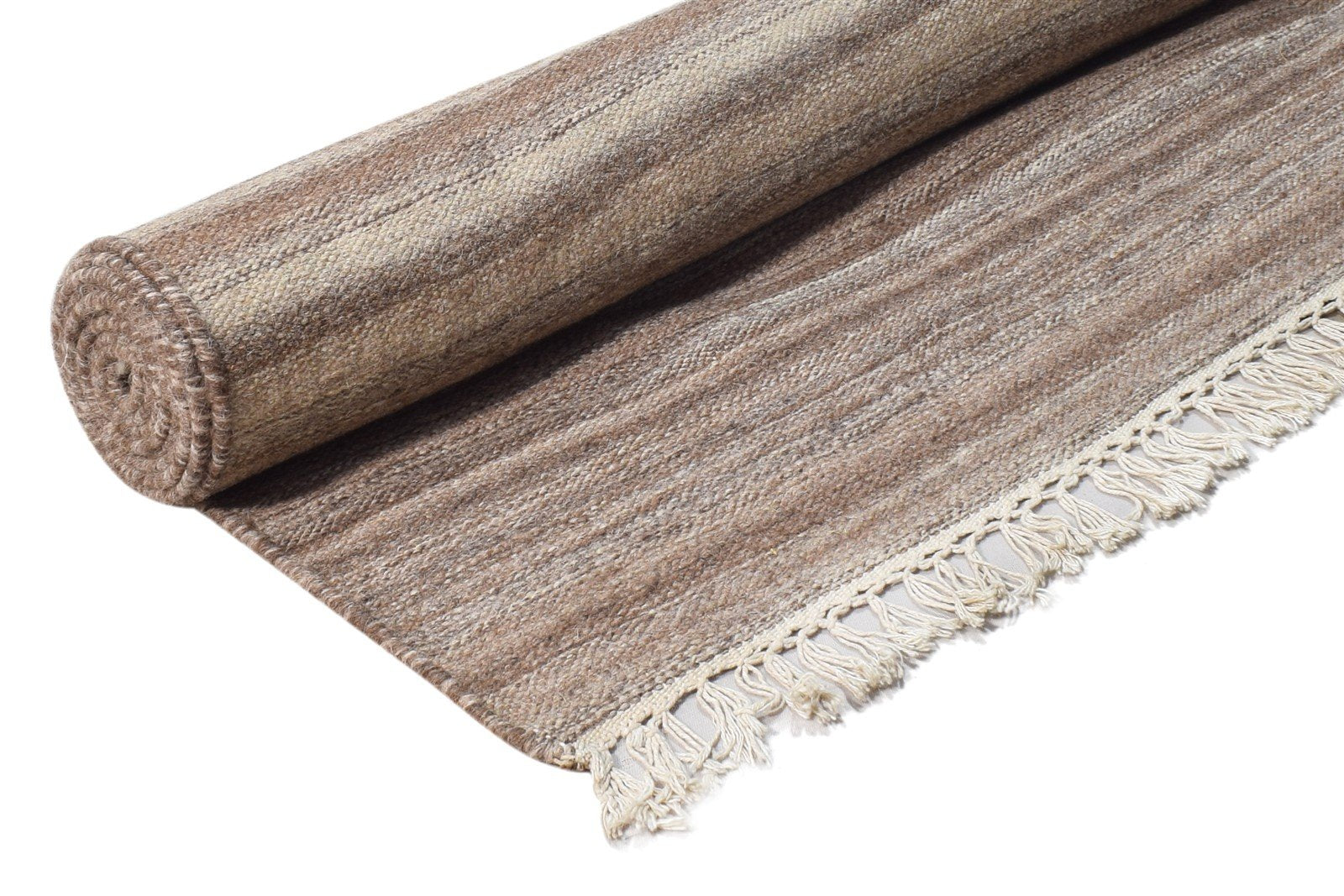 Brown Wool Rug 5' X 8' Modern Dhurrie Scandinavian Striped Room Size Carpet 7865170002069