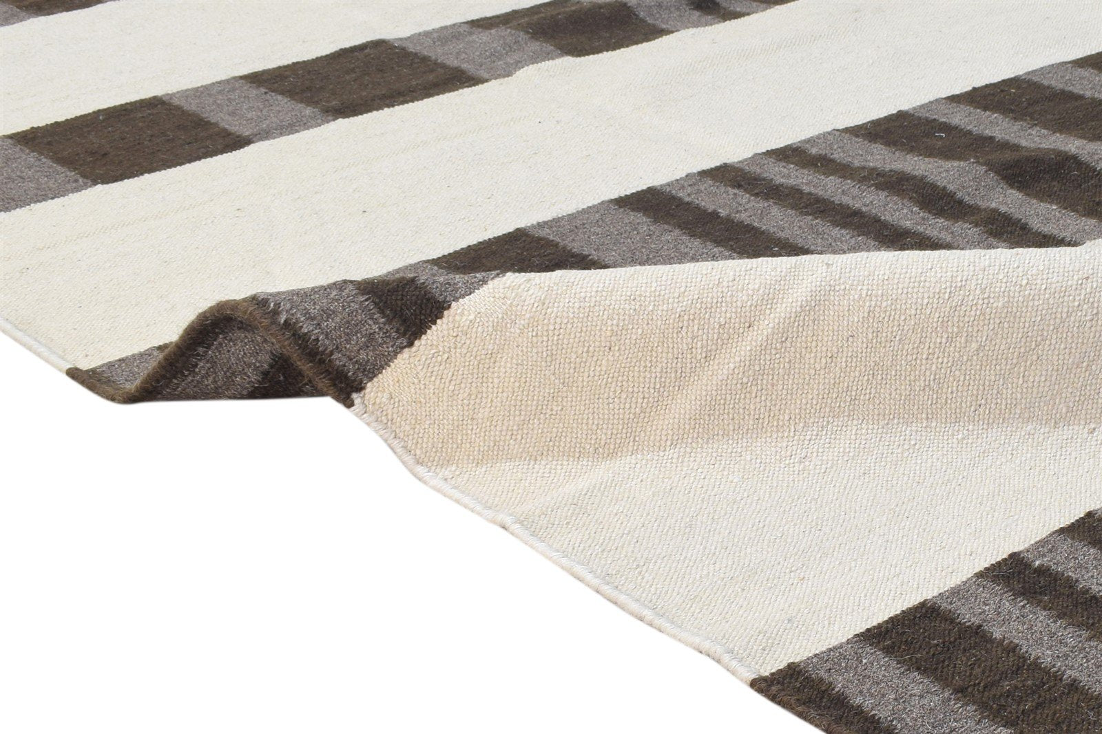 Brown Wool Rug 8' X 10' Modern Dhurrie Scandinavian Striped Large Carpet 7865189236885
