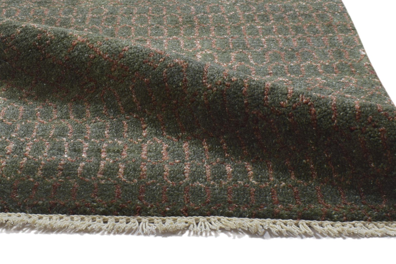 Brown Wool / Silk Rug 2X3 Modern Hand Knotted Scandinavian Grass Trellis Small 7864197021845