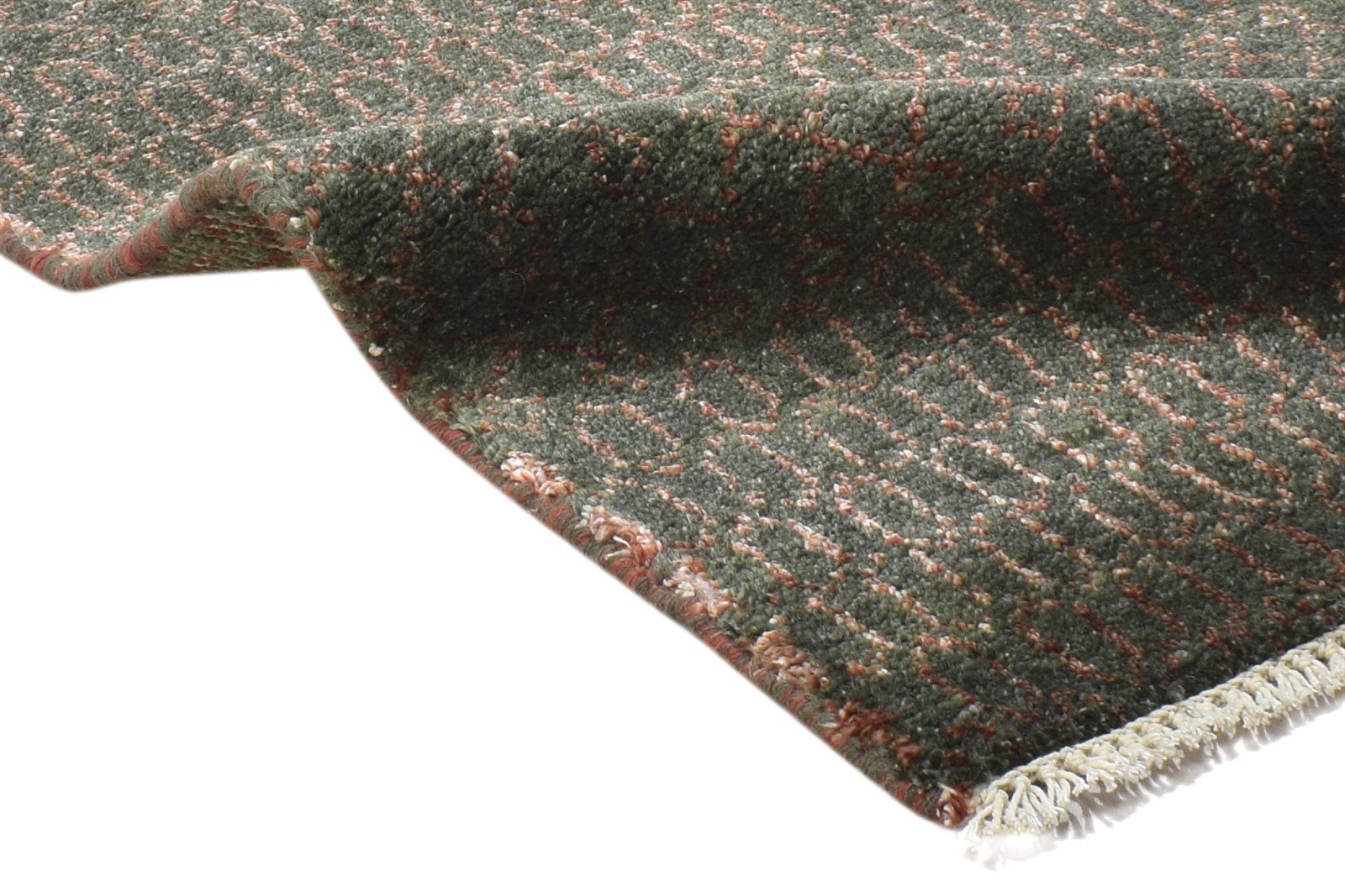 Brown Wool / Silk Rug 2X3 Modern Hand Knotted Scandinavian Grass Trellis Small 7864197021845