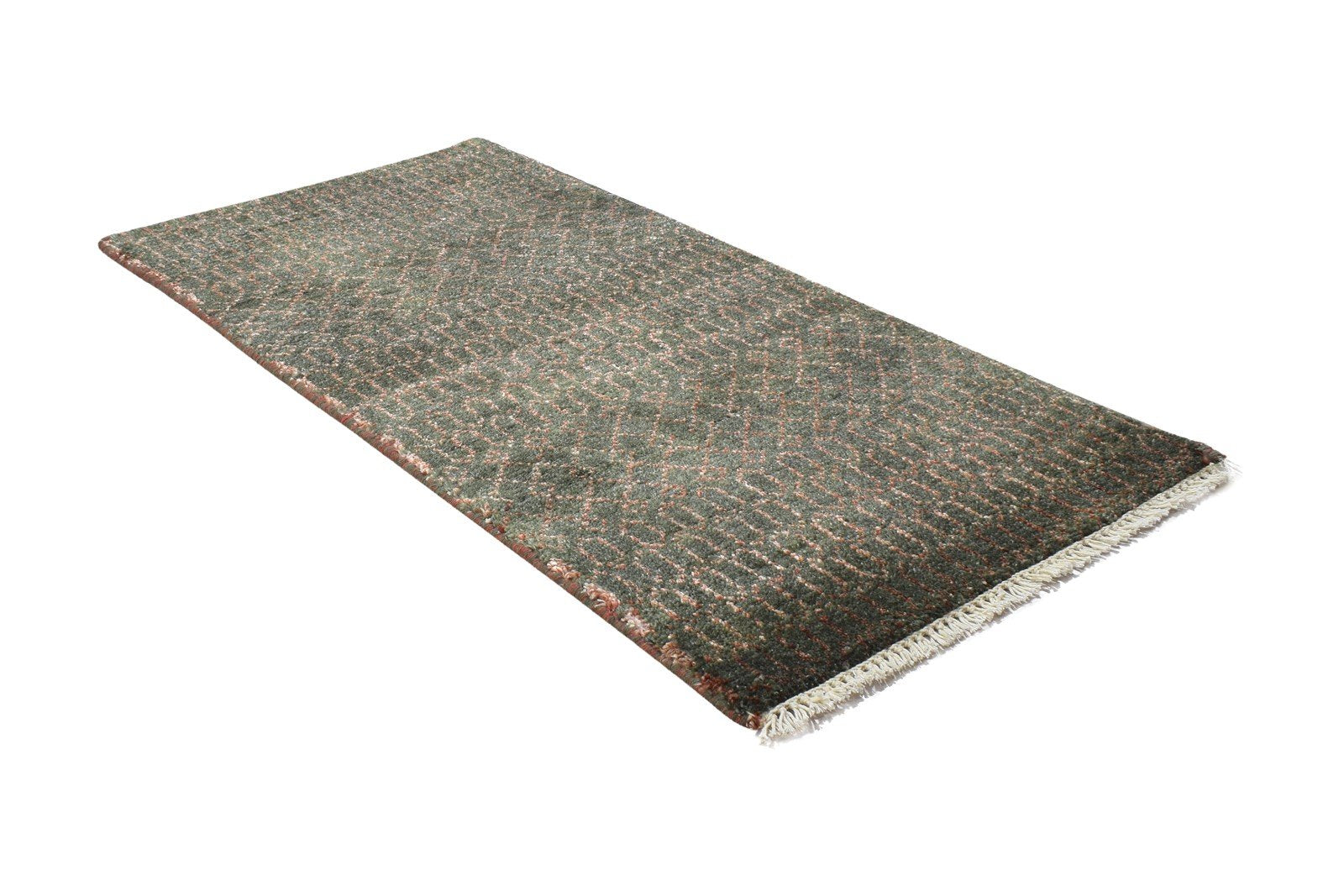 Brown Wool / Silk Rug 2X3 Modern Hand Knotted Scandinavian Grass Trellis Small 7864197021845