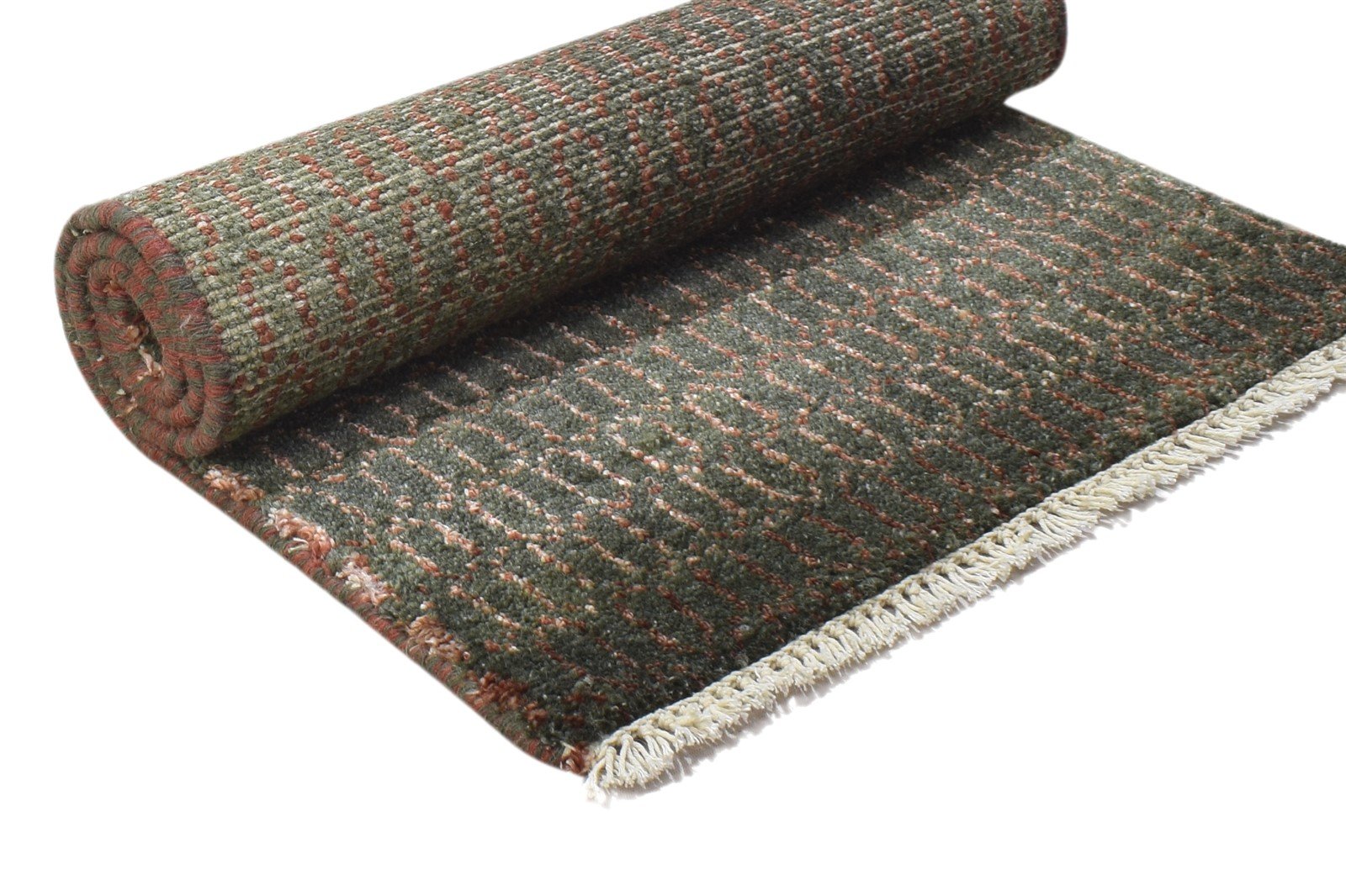Brown Wool / Silk Rug 2X3 Modern Hand Knotted Scandinavian Grass Trellis Small 7864197021845