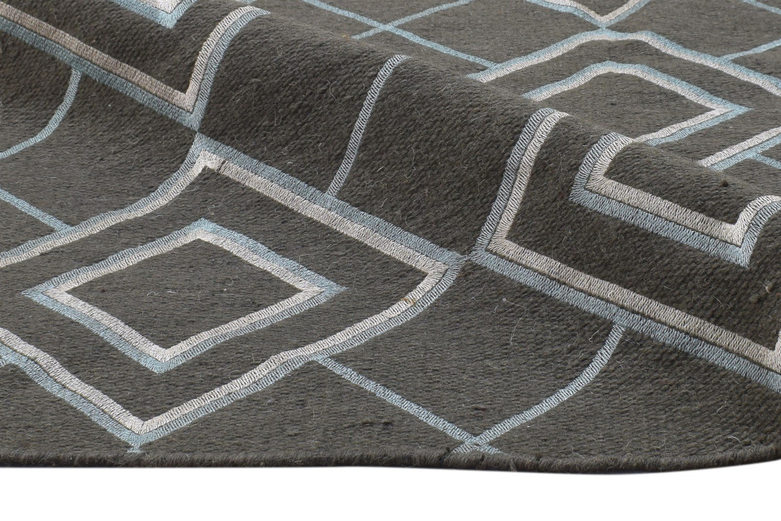 Brown Wool / Silk Rug 3X5 Modern Dhurrie Moroccan Geometric Room Size Carpet 7864670617749
