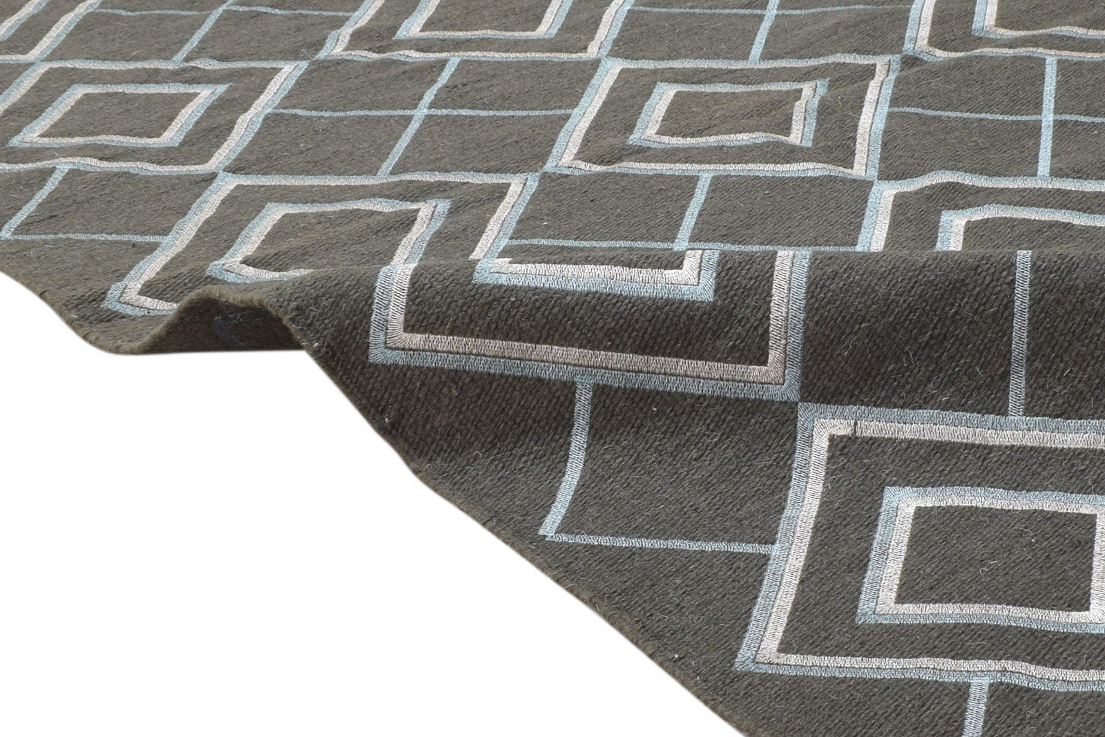 Brown Wool / Silk Rug 3X5 Modern Dhurrie Moroccan Geometric Room Size Carpet 7864670617749