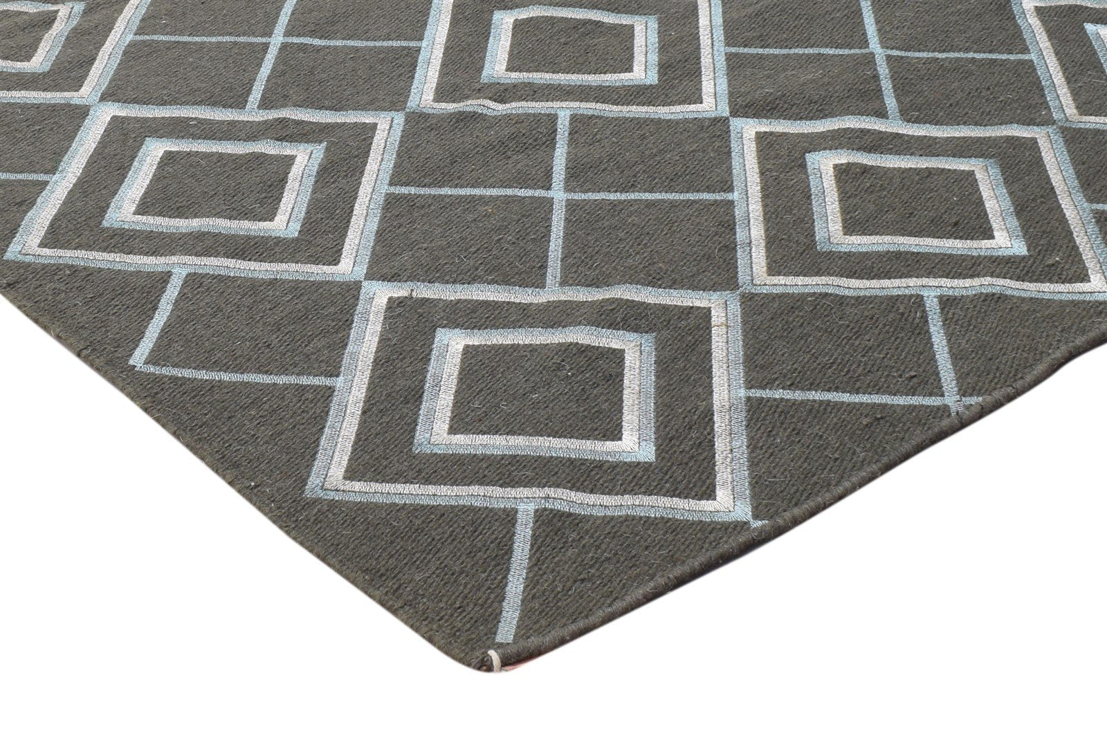 Brown Wool / Silk Rug 3X5 Modern Dhurrie Moroccan Geometric Room Size Carpet 7864670617749