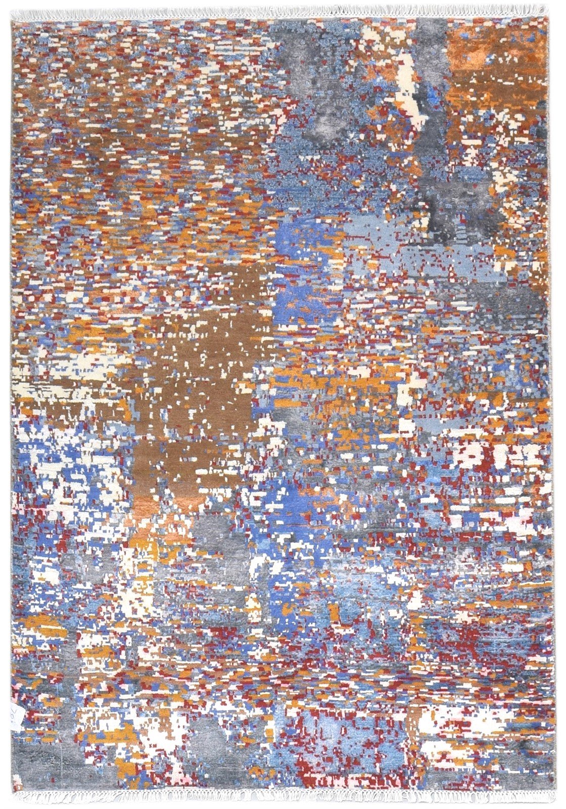 Brown Wool / Silk Rug 4X6 Modern Hand Knotted American Abstract Room Size 7865148244117