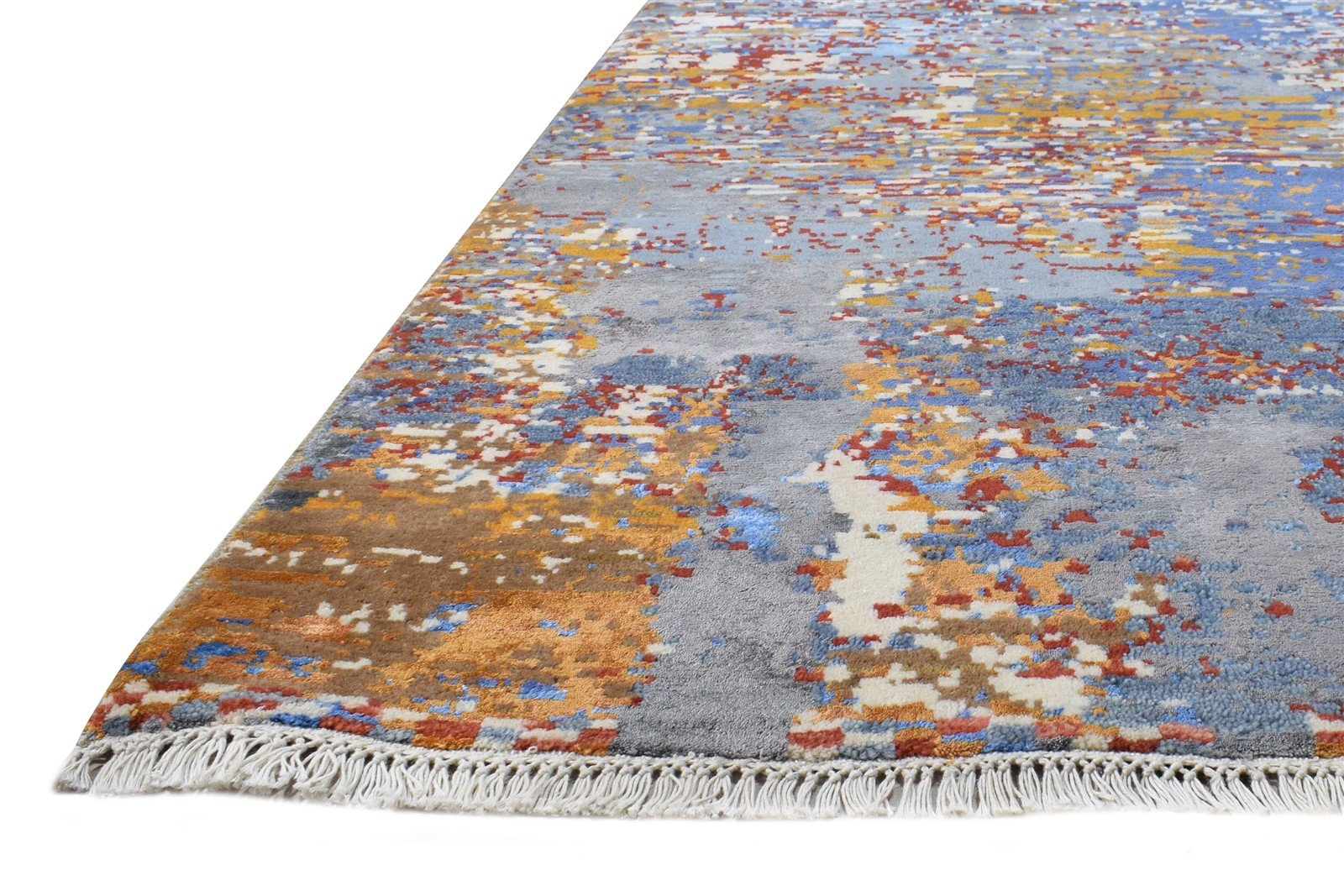 Brown Wool / Silk Rug 4X6 Modern Hand Knotted American Abstract Room Size 7865148244117