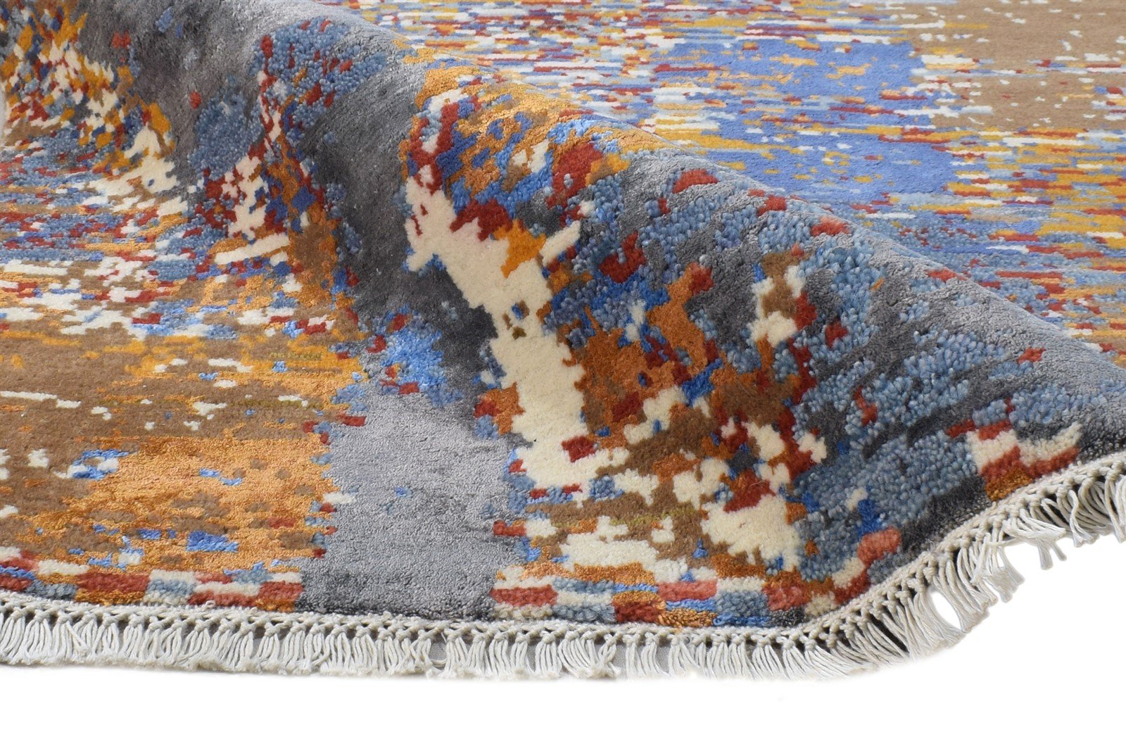 Brown Wool / Silk Rug 4X6 Modern Hand Knotted American Abstract Room Size 7865148244117