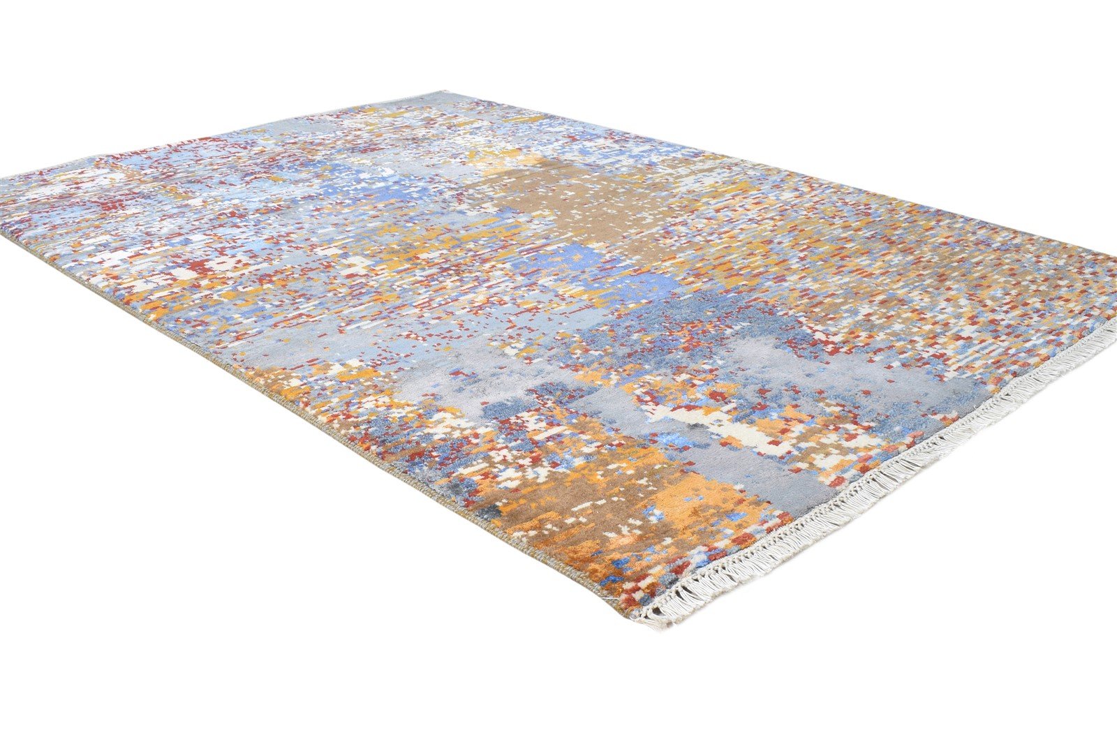 Brown Wool / Silk Rug 4X6 Modern Hand Knotted American Abstract Room Size 7865148244117