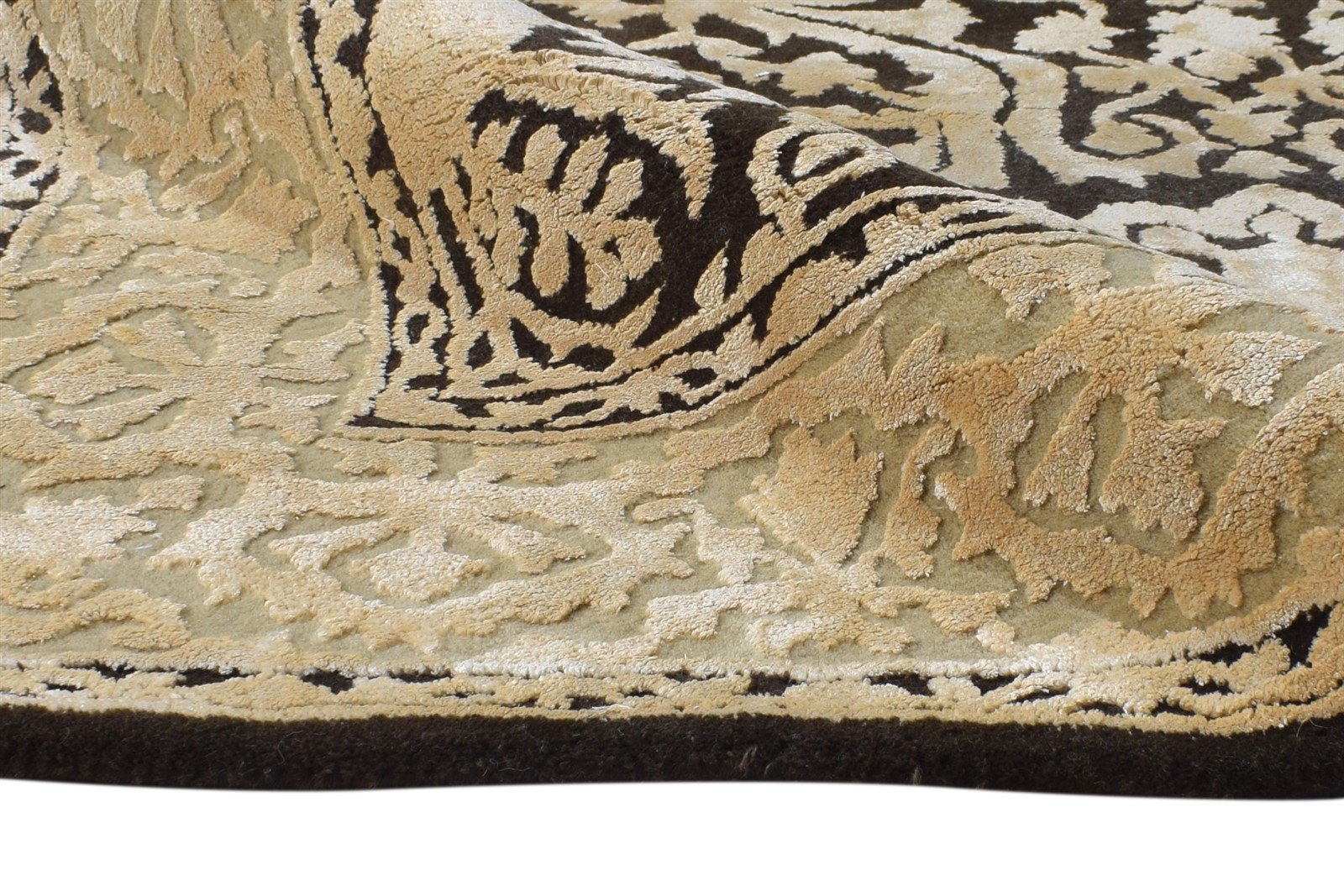 Brown Wool / Silk Rug 4X6 Persien Hand Tufted Mughal Oriental Room Size Carpet 7865109643413