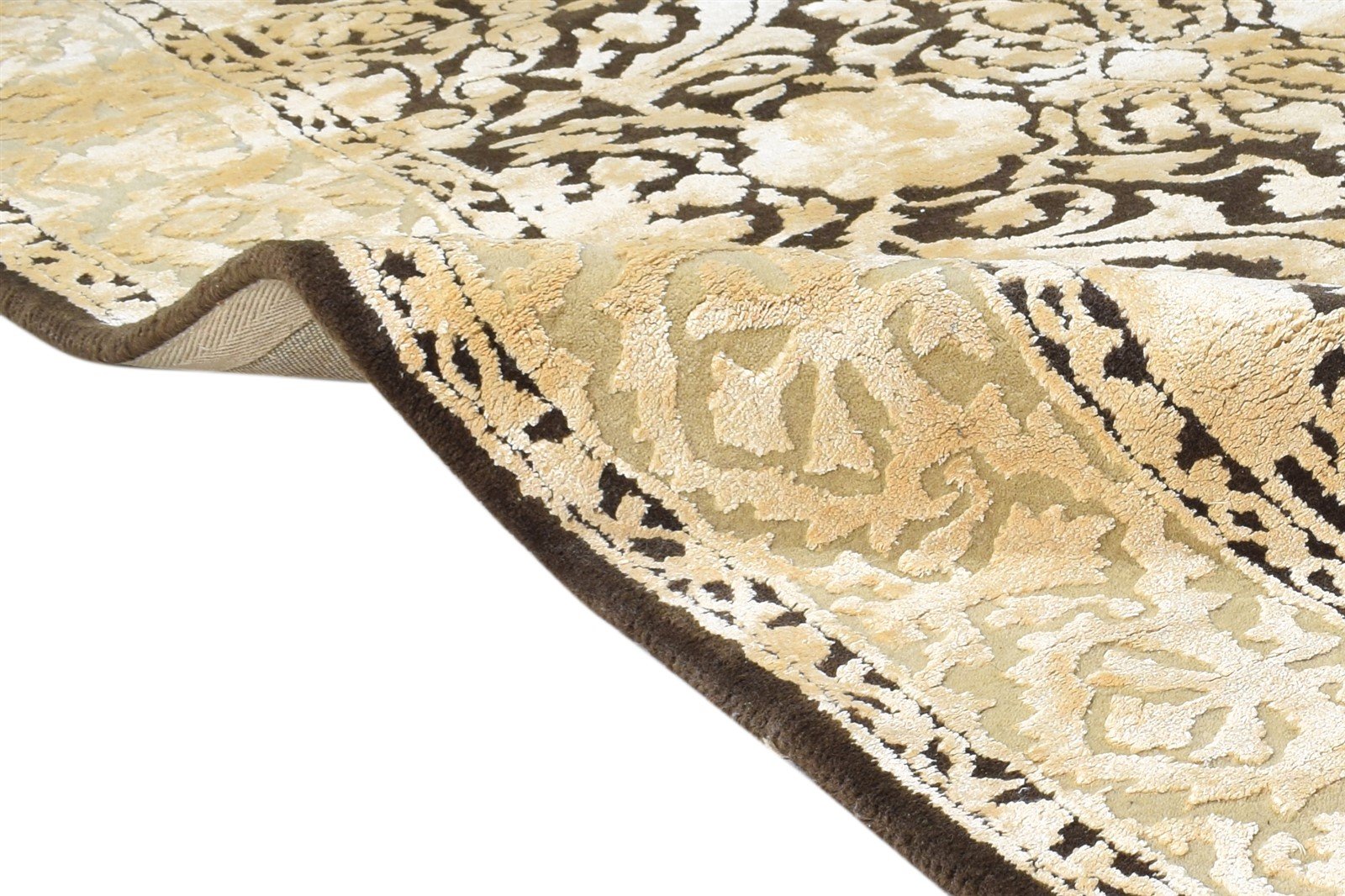 Brown Wool / Silk Rug 4X6 Persien Hand Tufted Mughal Oriental Room Size Carpet 7865109643413