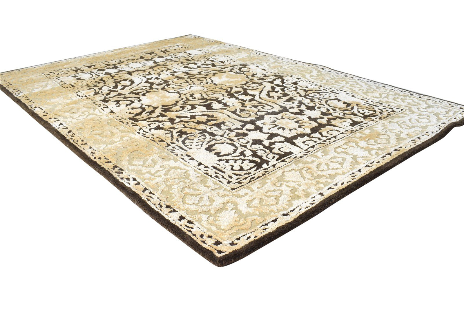 Brown Wool / Silk Rug 4X6 Persien Hand Tufted Mughal Oriental Room Size Carpet 7865109643413