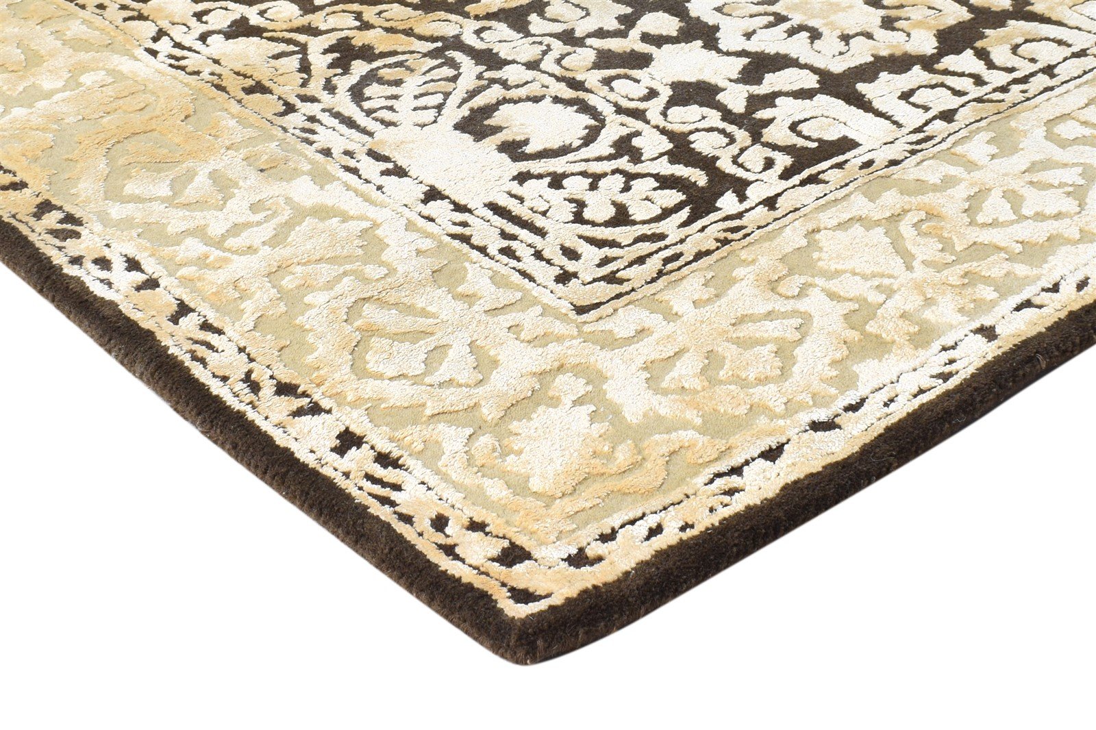Brown Wool / Silk Rug 4X6 Persien Hand Tufted Mughal Oriental Room Size Carpet 7865109643413