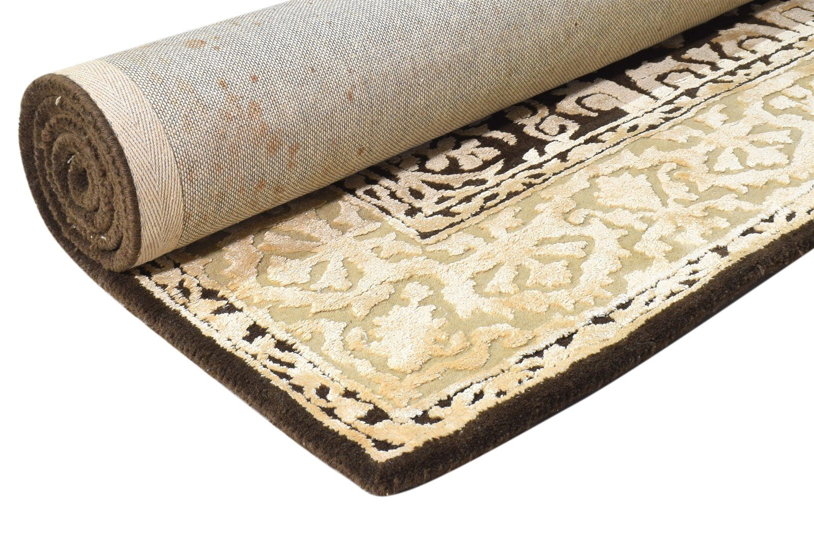 Brown Wool / Silk Rug 4X6 Persien Hand Tufted Mughal Oriental Room Size Carpet 7865109643413