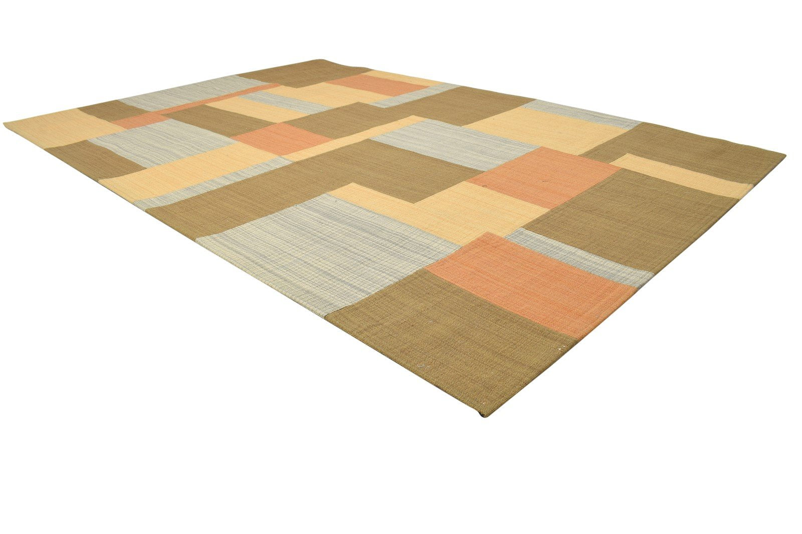 Brown Wool / Silk Rug 5X7 Modern Jacquard Loom Scandinavian Geometric Room Size 7864178573461