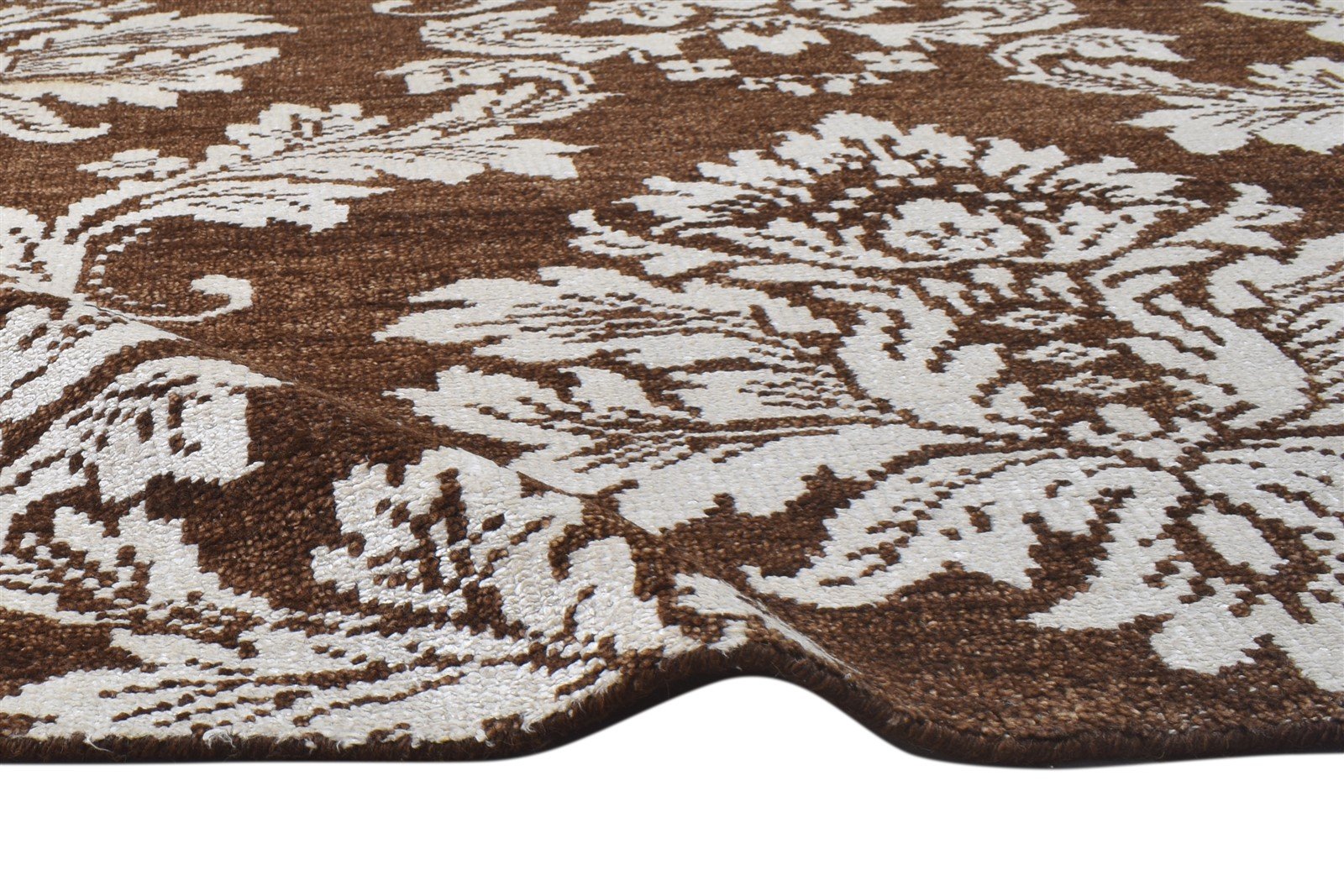 Brown Wool / Silk Rug 5X8 Modern Hand Knotted Indian Damask Room Size Carpet 7864112709781