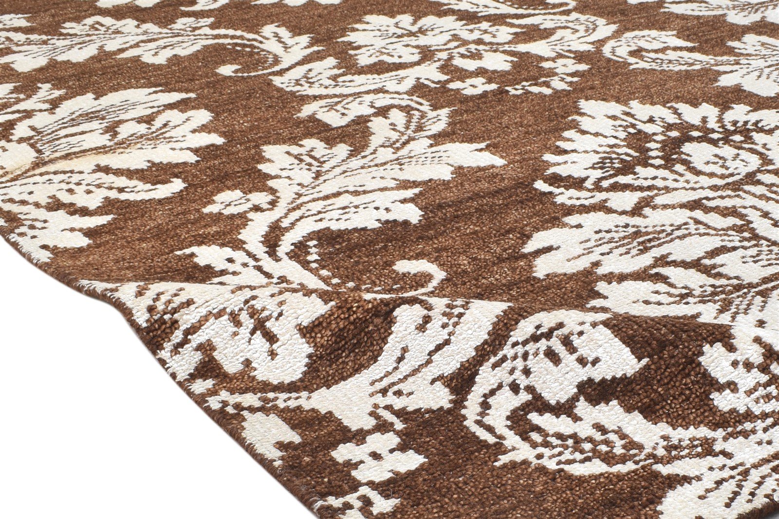 Brown Wool / Silk Rug 5X8 Modern Hand Knotted Indian Damask Room Size Carpet 7864112709781