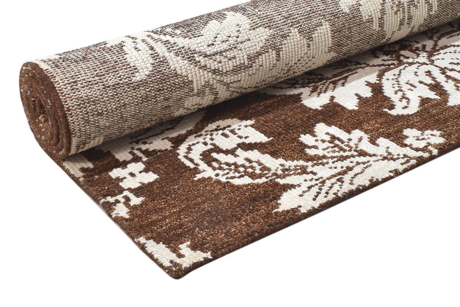 Brown Wool / Silk Rug 5X8 Modern Hand Knotted Indian Damask Room Size Carpet 7864112709781