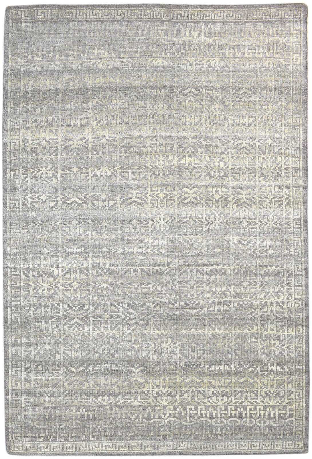 Brown Wool Silk Rug 5X8 Modern Hand Knotted Scandinavian Trellis Room Size 7864082006165
