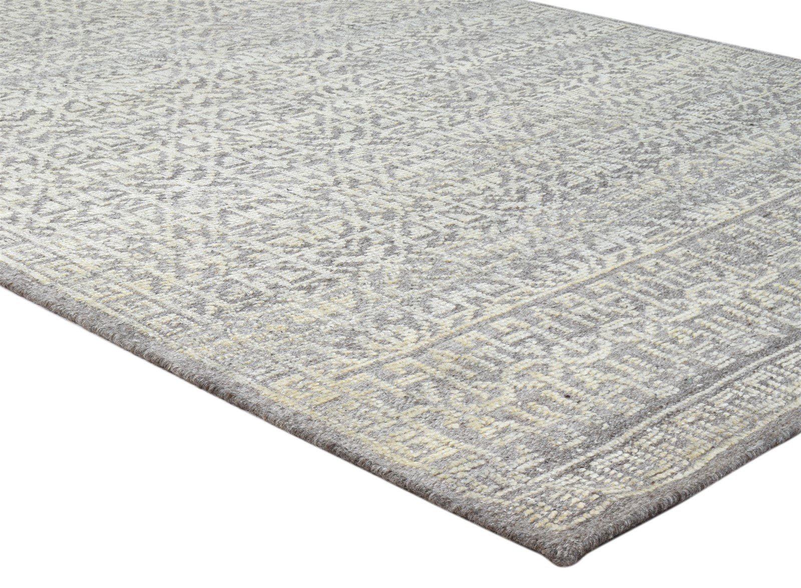 Brown Wool Silk Rug 5X8 Modern Hand Knotted Scandinavian Trellis Room Size 7864082006165