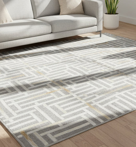 Candis Handmade Leather Gray Rug Modern Patchwork Cowhide Area Rug 9061011325077